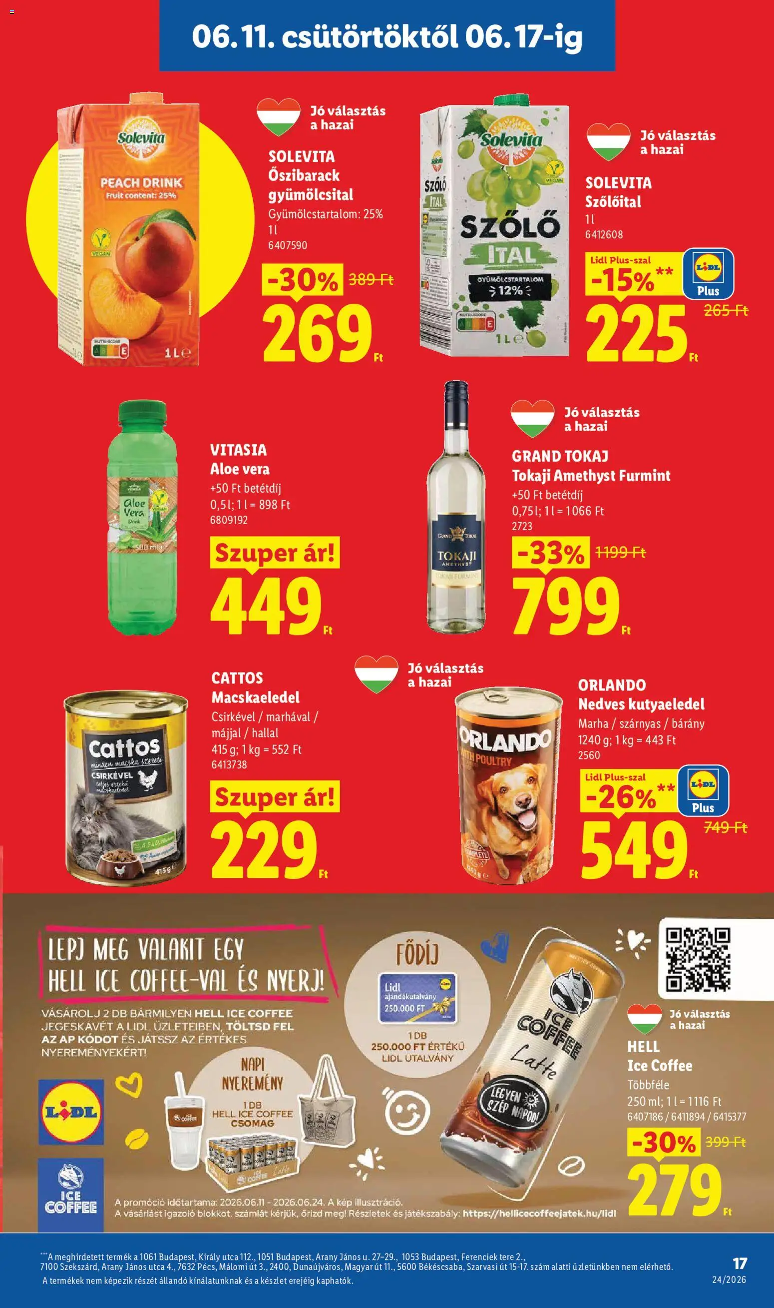 Lidl akciós ujság - amely érvényes a következő dátumtól: 11.06.2026 | Oldal: 17 | Termékek: Szőlő, Gyümölcsital, Kutyaeledel, Vegán