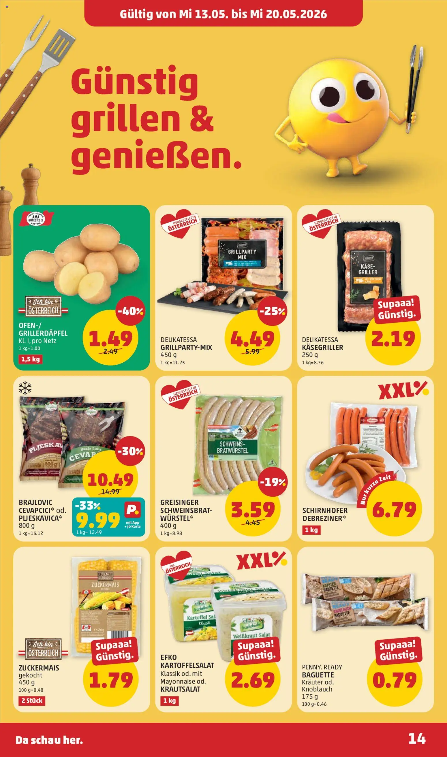 Penny Markt Flugblatt gültig ab 13.05.2026 | Seite: 14 | Produkte: Salat, Knoblauch, Jääkaappipakastin, Käse