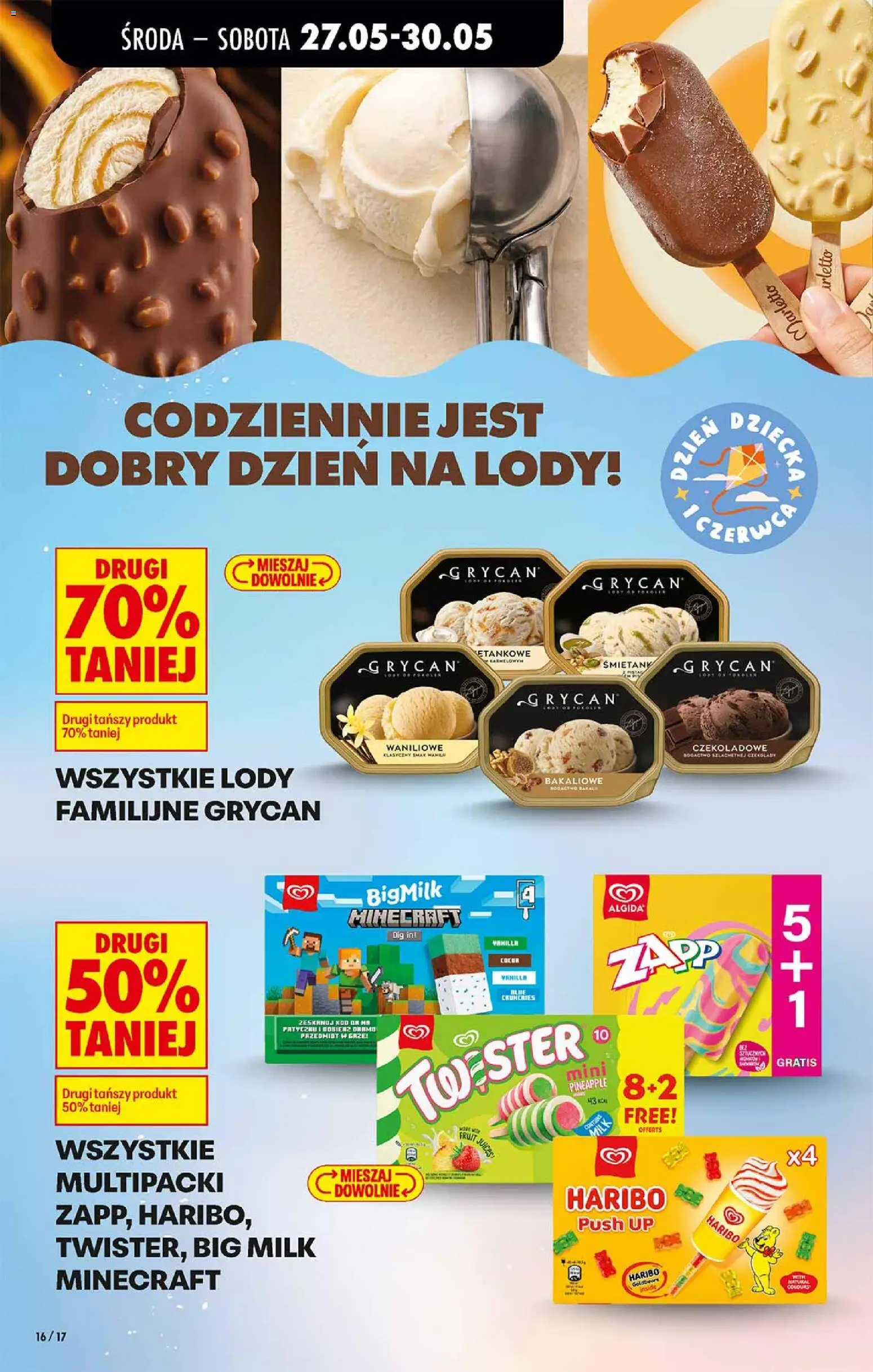 Biedronka gazetka od środy od 27.05.2026 | Strona: 16 | Produkty: Czekolady, Toster, Big Milk, Lody