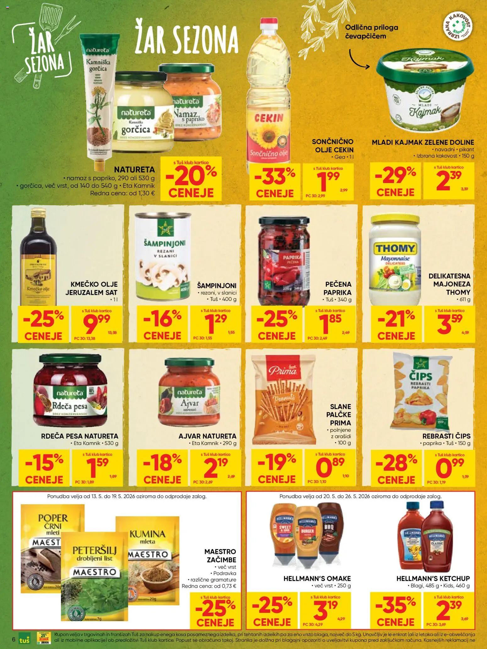 Novi Tuš katalog ponudbe – veljaven od 13.05.2026 | Stran: 6 | Izdelki: Zar, Ajvar, Olje, Majoneza