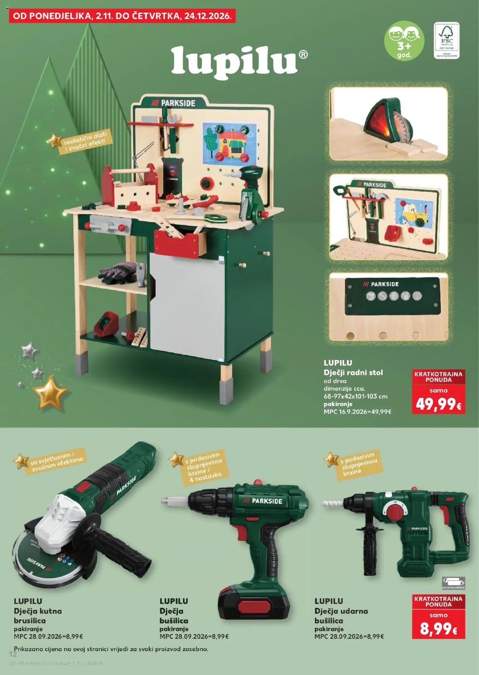 Kaufland katalog | vrijedi od 02.11.2026 | Stranica: 12 | Proizvodi: Stol, Kutna brusilica, Udarna bušilica, Baterije
