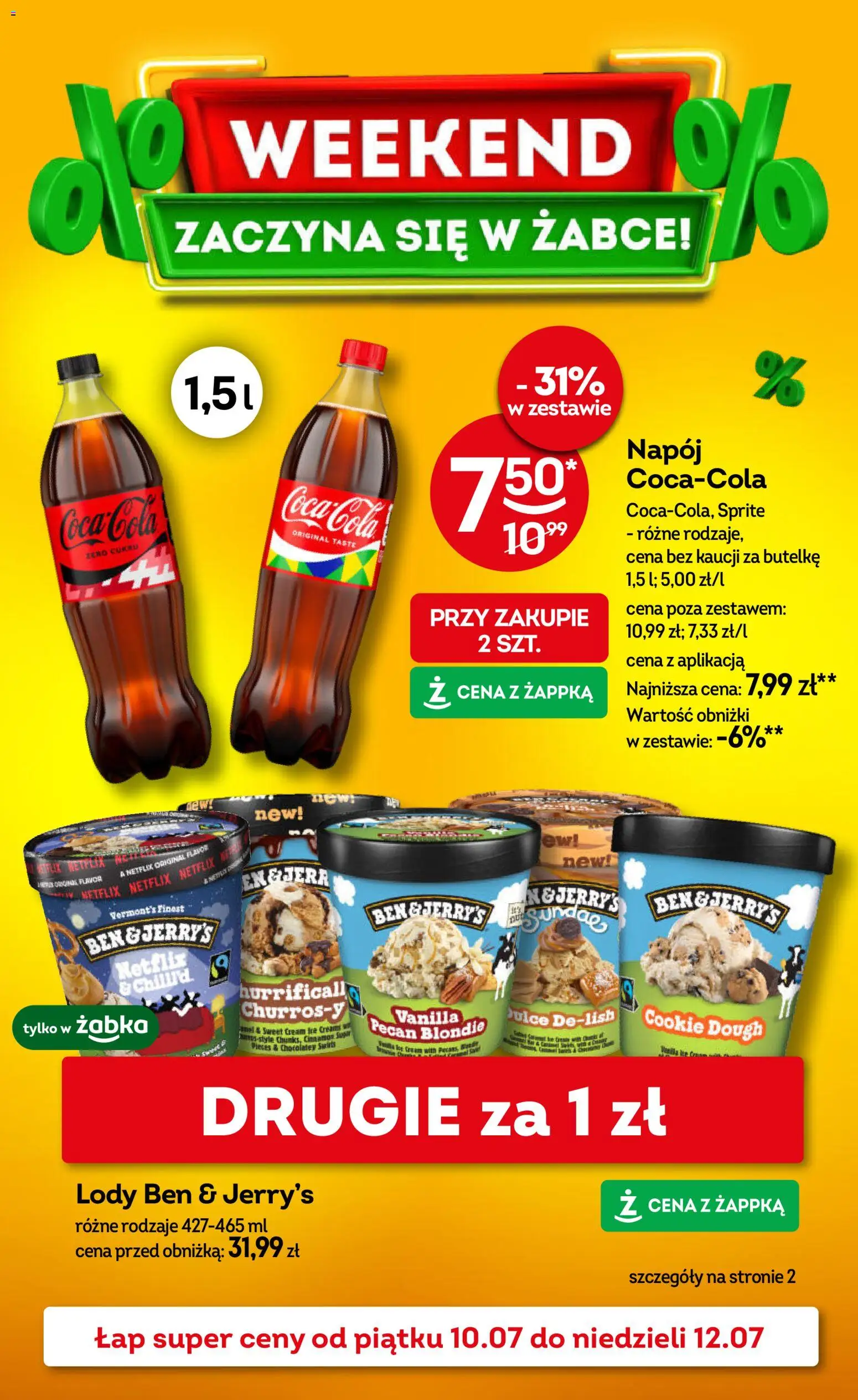 Żabka gazetka - Weekendowe promocje od 10.07.2026 | Strona: 1 | Produkty: Sprite, Coca cola, Lody