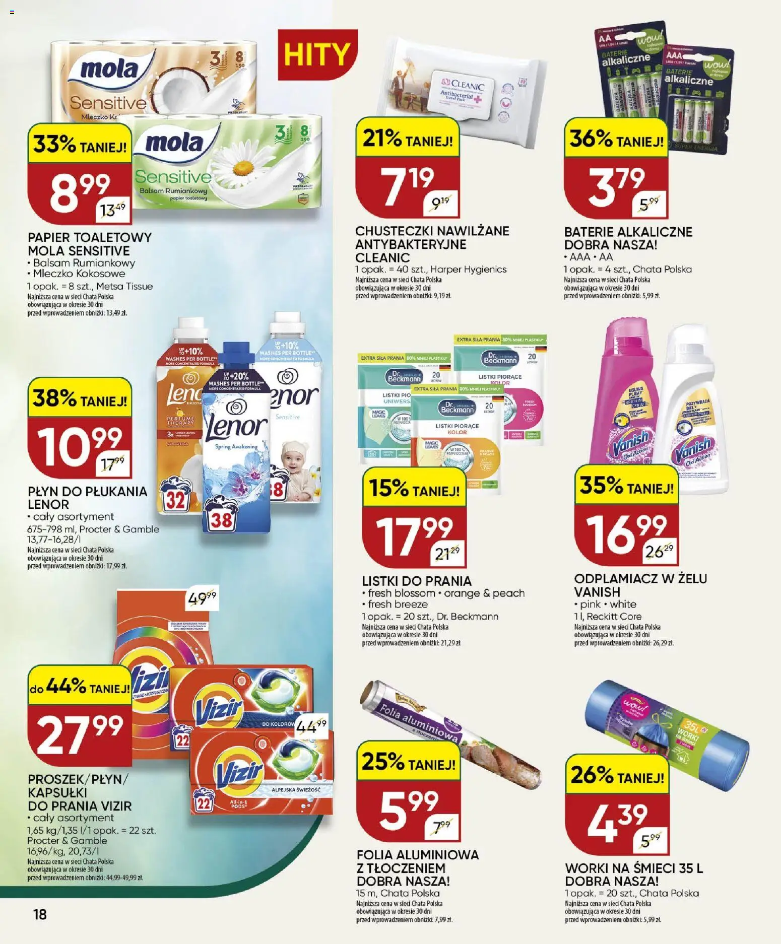 Chata Polska gazetka od 30.07.2026 | Strona: 18 | Produkty: Vanish, Baterie, Mleczko kokosowe, Odplamiacz