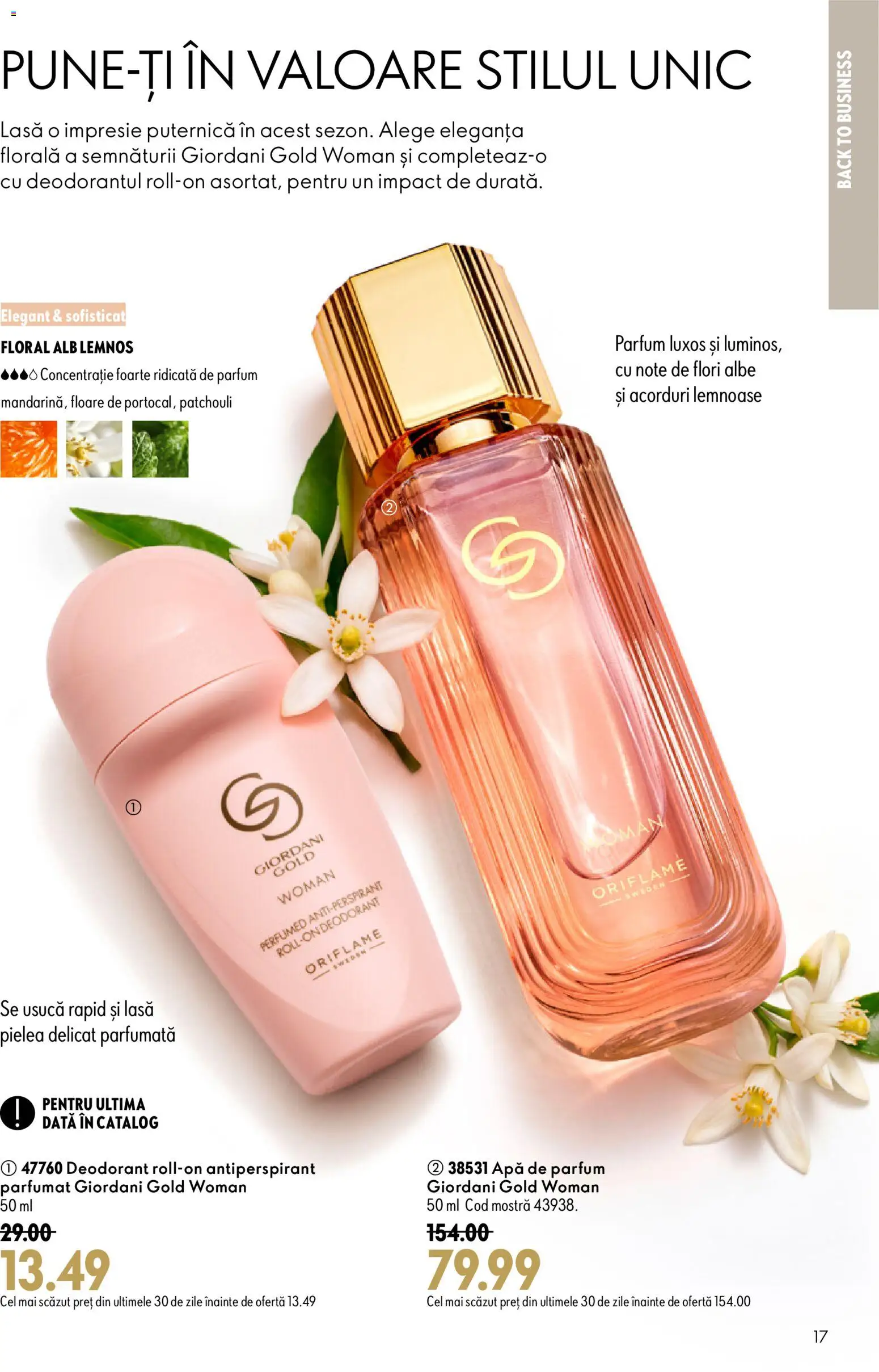 Noul catalog Oriflame – valabil de la 19.08.2026 | Pagină: 17 | Produse: Apă de parfum, Deodorant, Antiperspirant, Flori