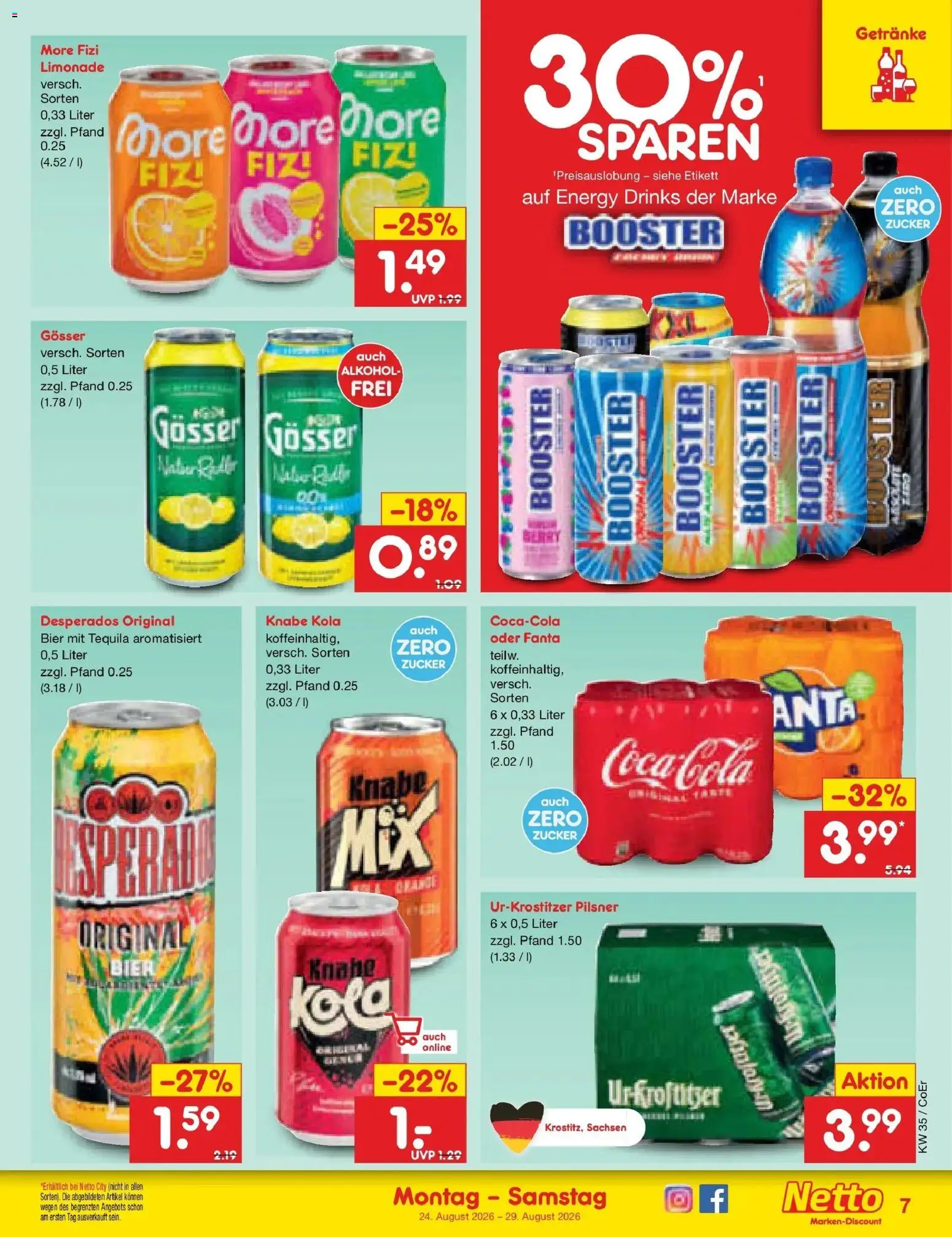 Netto Marken-Discount Prospekt Naumburg (ab 24.08.2026) » Angebote | Seite: 7 | Produkte: Coca cola, Cola, Bier, Zucker