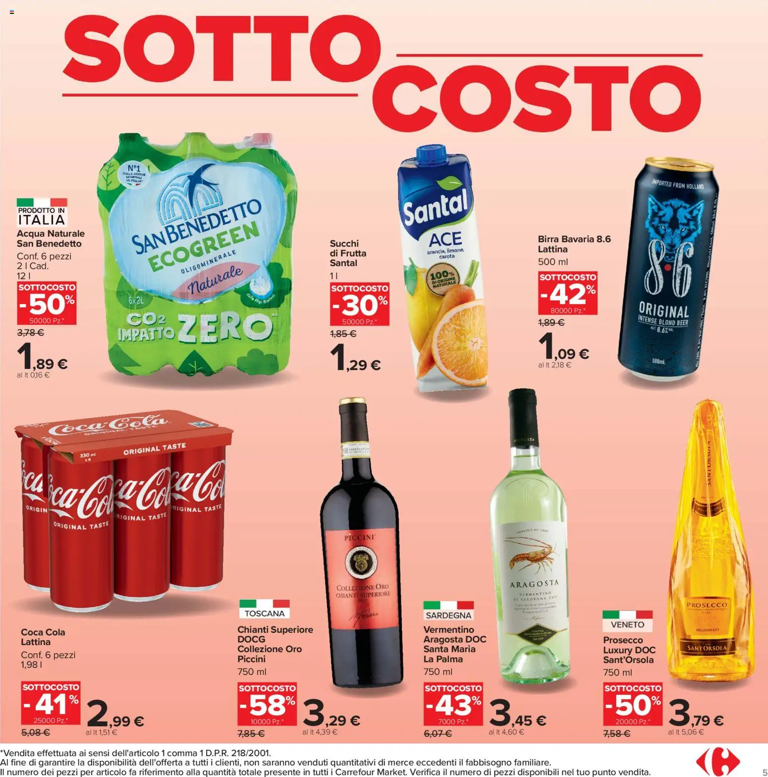 Volantino Carrefour del 04/09/2026 | Pagina: 5 | Prodotti: Birra, Acqua, Frutta, Coca Cola