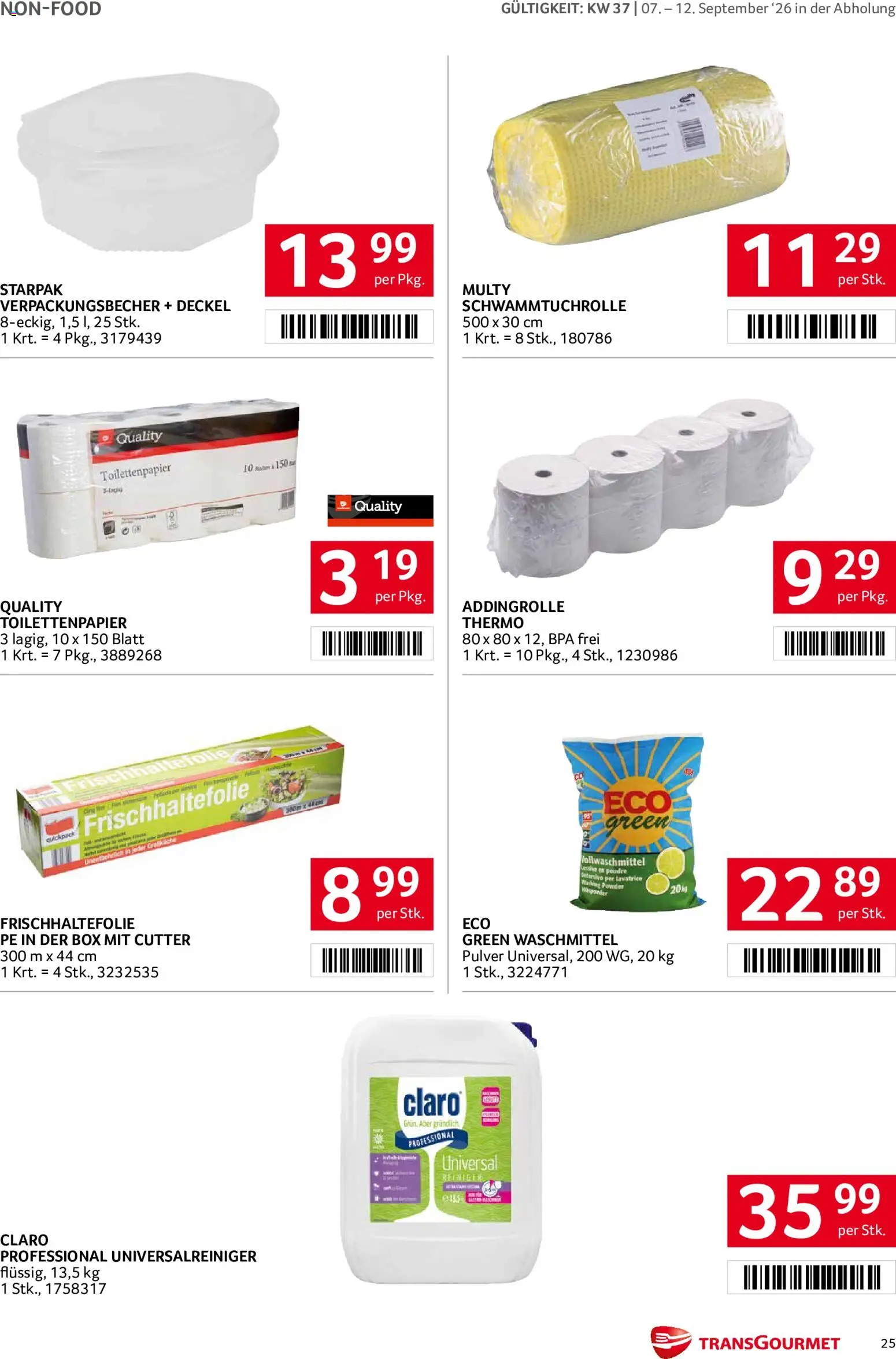 Transgourmet Flugblatt gültig ab 07.09.2026 | Seite: 25 | Produkte: Cutter, Box, Waschmittel