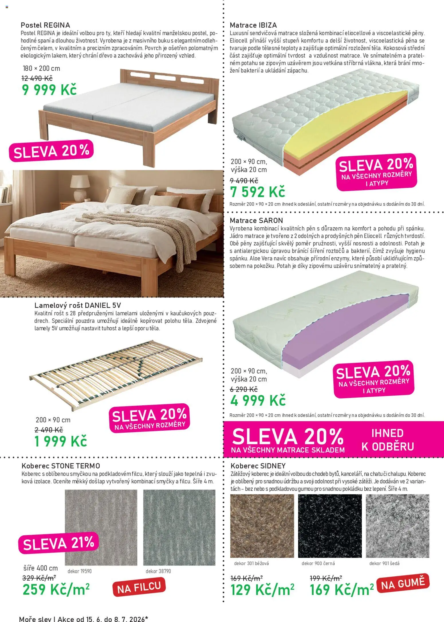 Vesna leták od 15.06.2026 | Strana: 2 | Produkty: Postel, Matrace, Rošt, Koberec