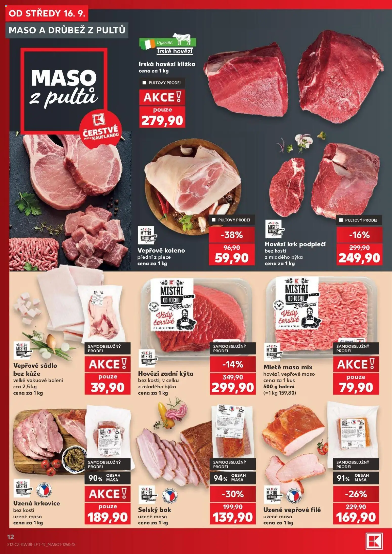 Kaufland leták - Kolín od 16.09.2026 | Strana: 12 | Produkty: Irské hovězí, Hovězí kližka, Mleté maso mix, Kýta