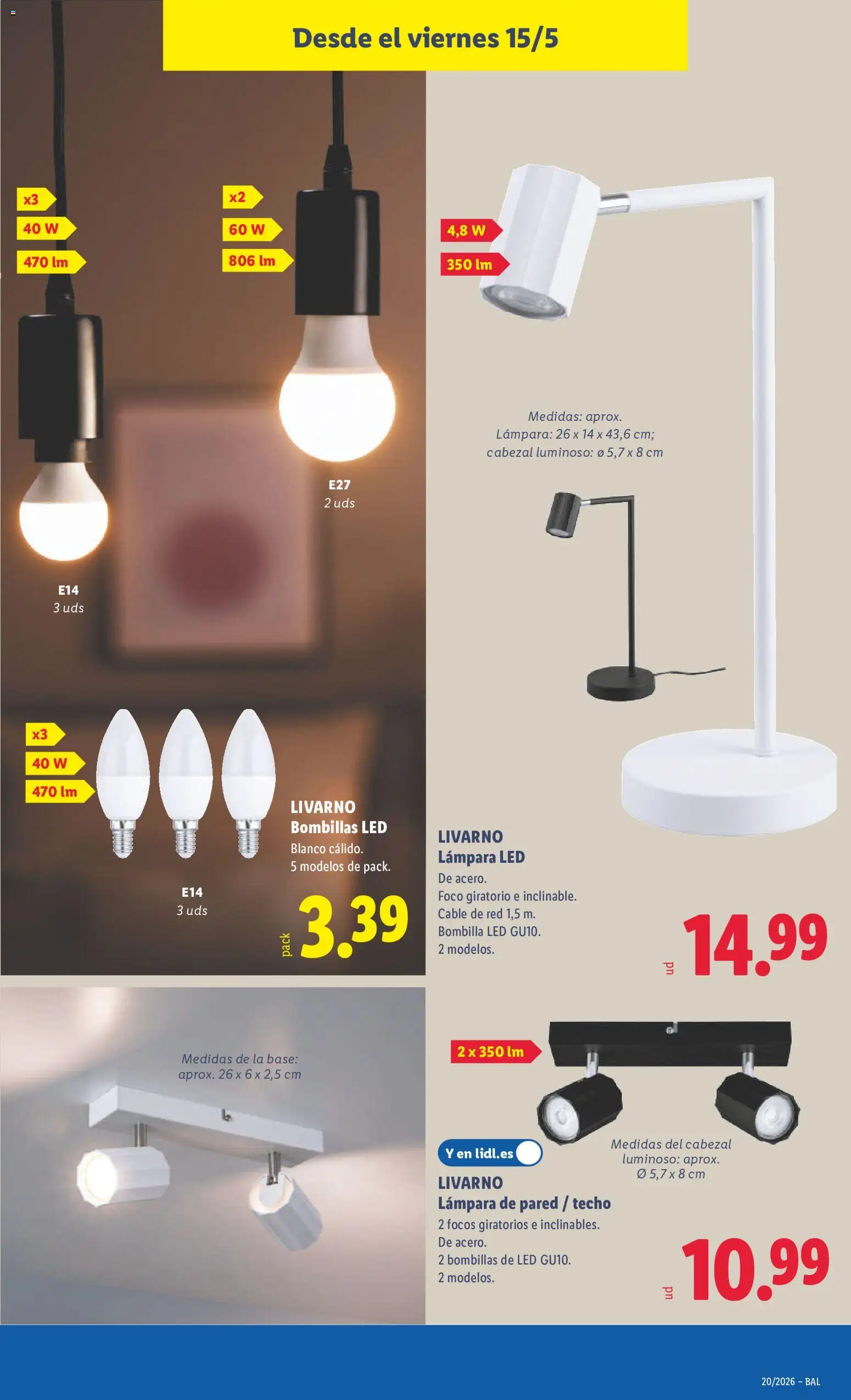 Lidl folleto de bazar │ válido desde el 11.05.2026 | Página: 37 | Productos: Lámpara de pared, Cable, Bombilla, Lámpara