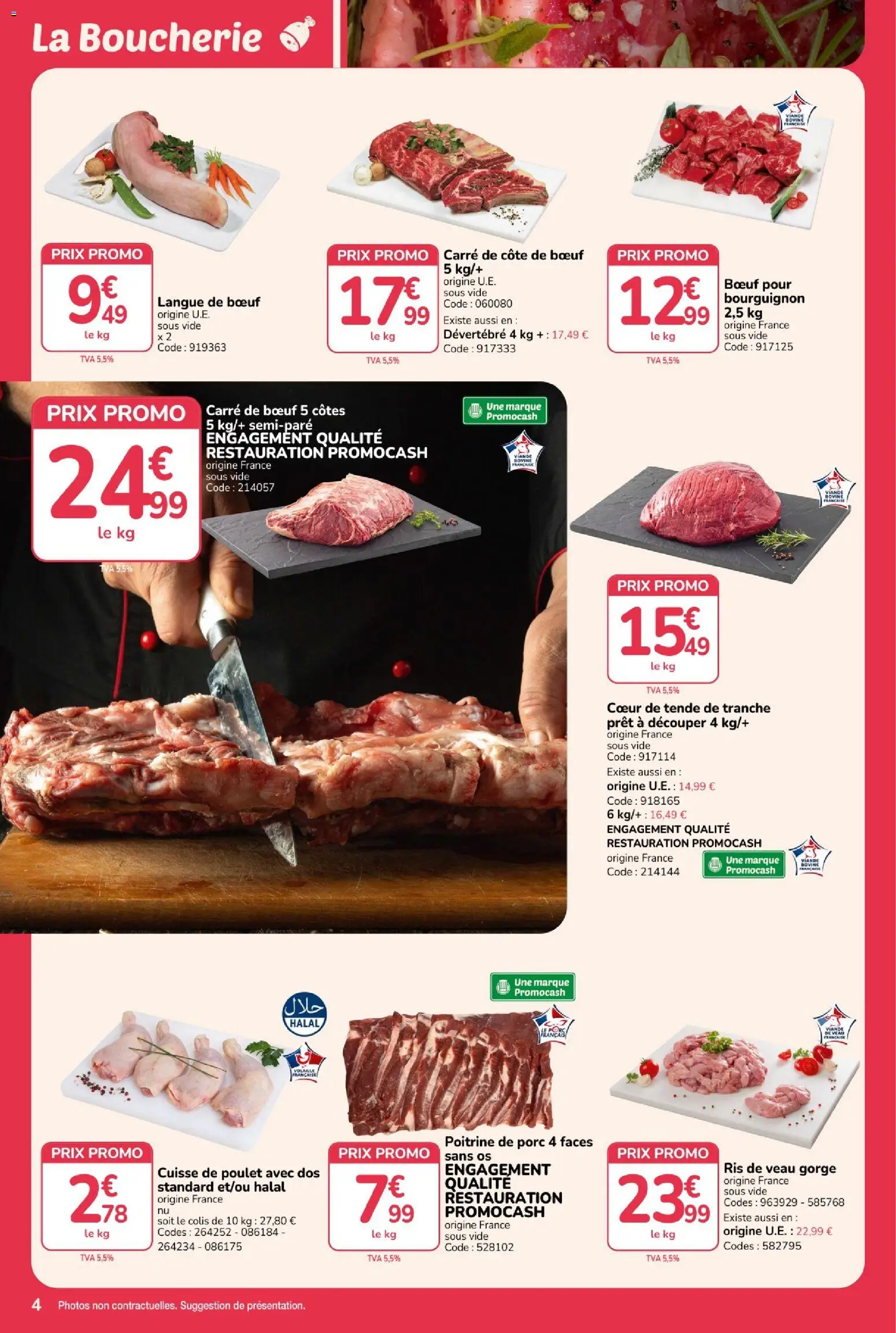 {H1} | Page: 4 | Produits: Ris de veau, Poitrine de porc, Poulet, Porc