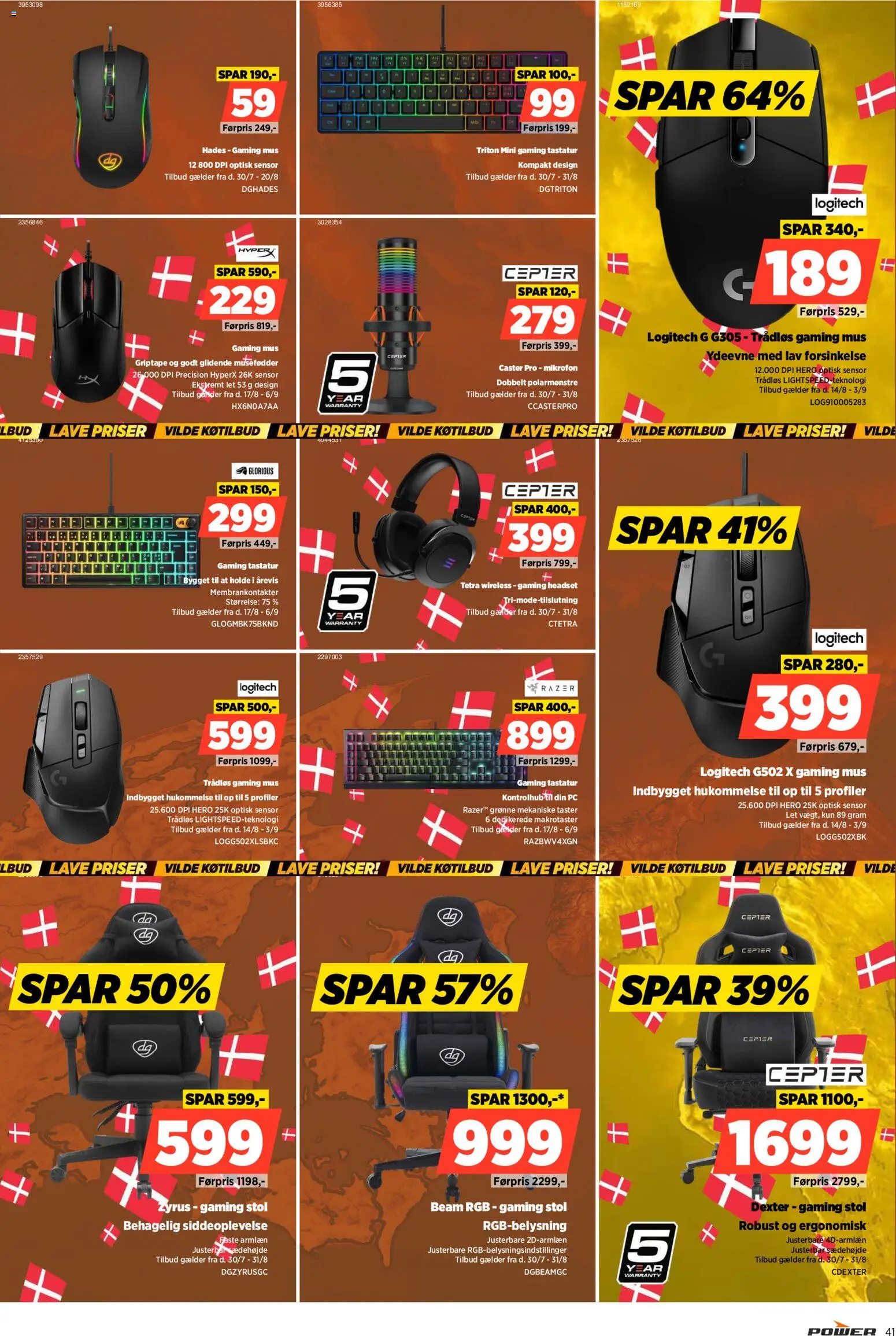 Power tilbudsavis – gyldig fra 14/08/2026 | Side: 41 | Produkter: Stol, Tastatur, Gaming mus, Mikrofon