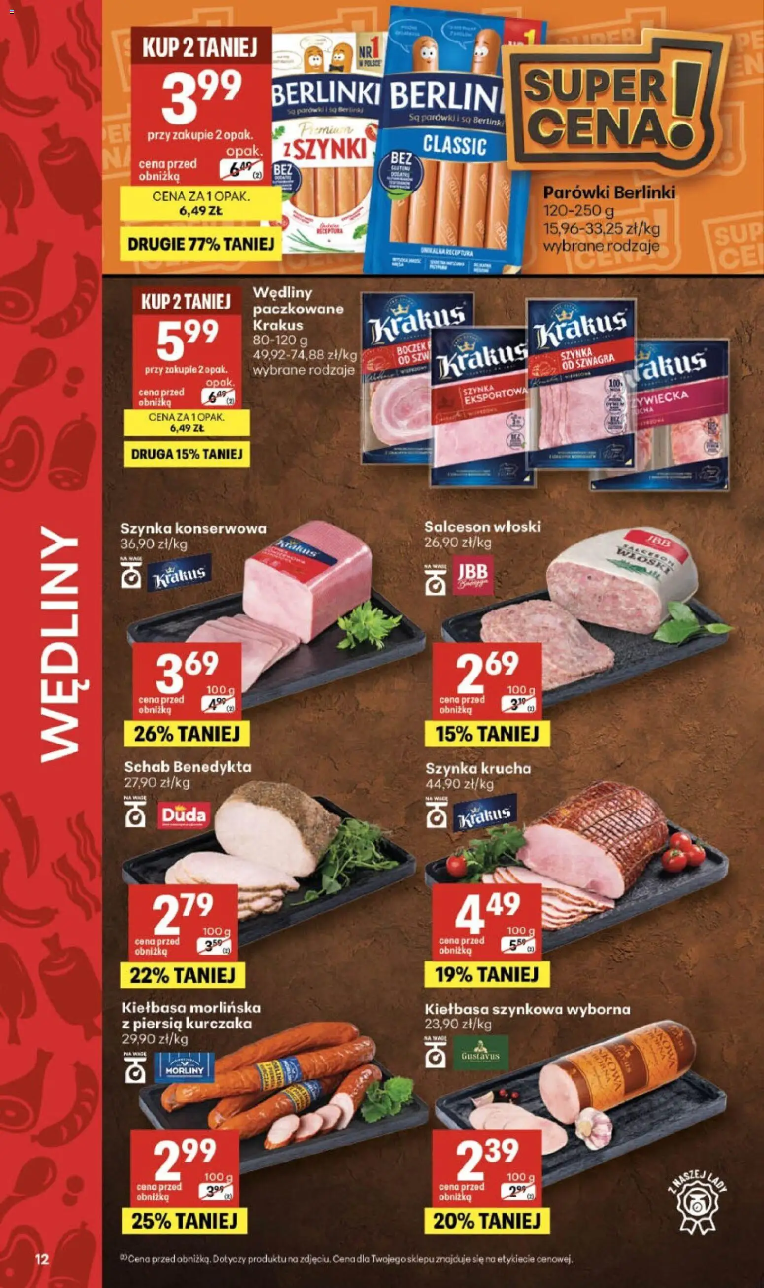 Delikatesy Centrum gazetka od 23.07.2026 | Strona: 12 | Produkty: Parówki berlinki, Parówki, Szynka, Boczek