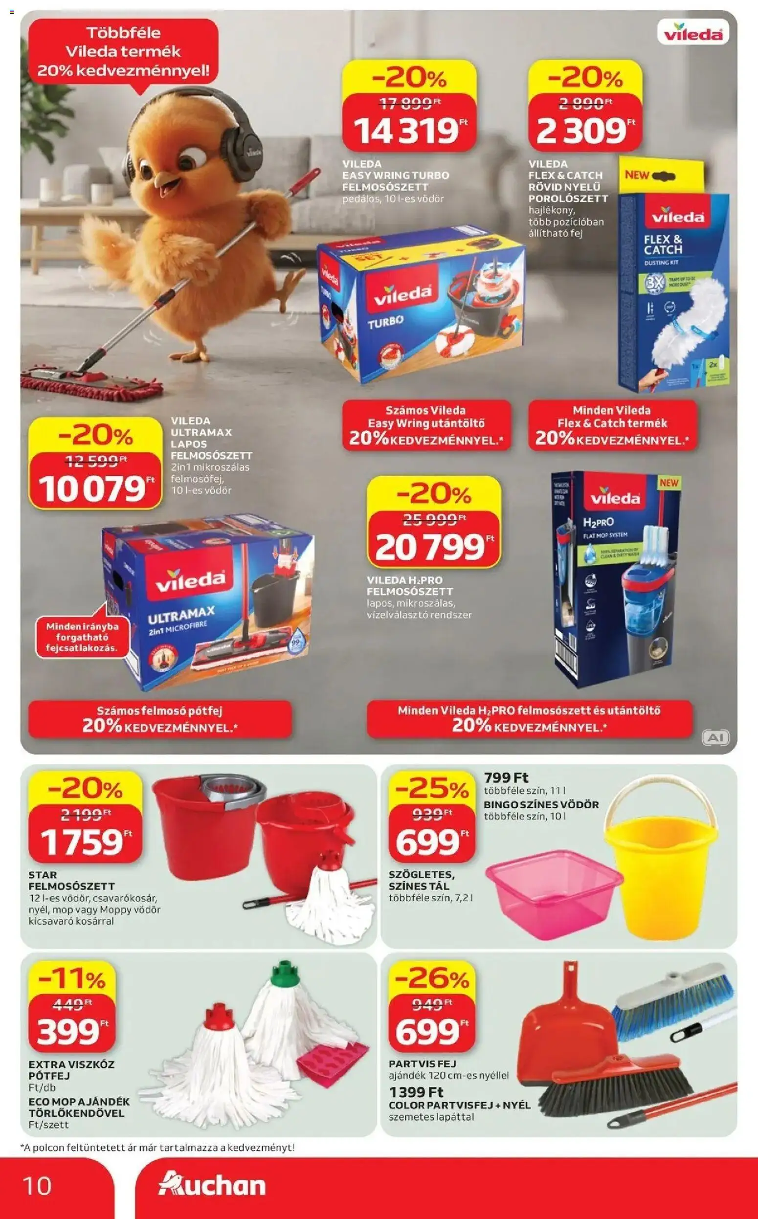 Auchan akciós újság Fót - 2026.09.24. -tól/töl > akció, lapozható szórólap 🛍️ | Oldal: 10 | Termékek: Felmosó, Mop, Szemetes, Vileda
