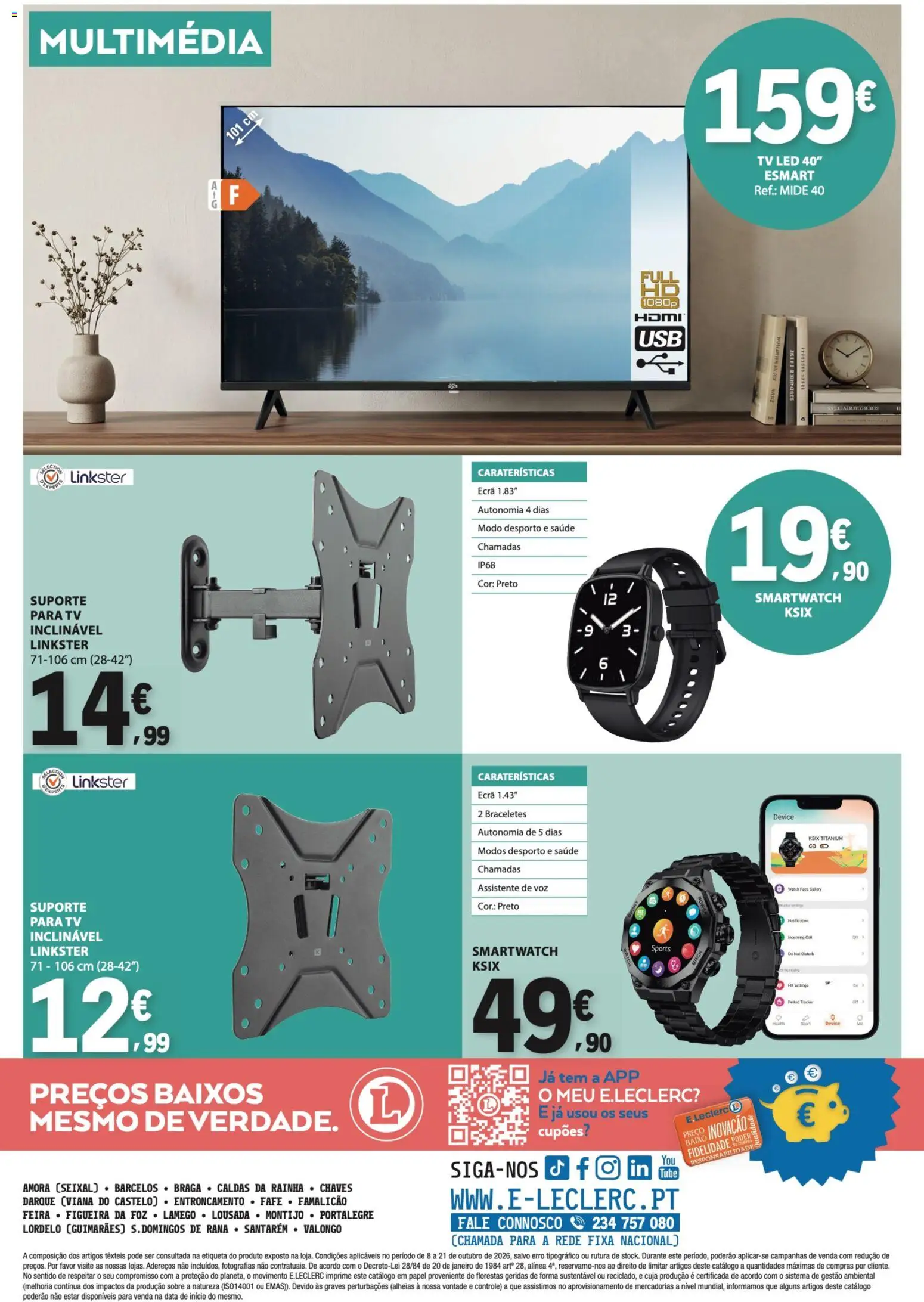 E.Leclerc folheto Não Alimentar │ válido de 08/10/2026 | Página: 12 | Produtos: Tv led, Smartwatch