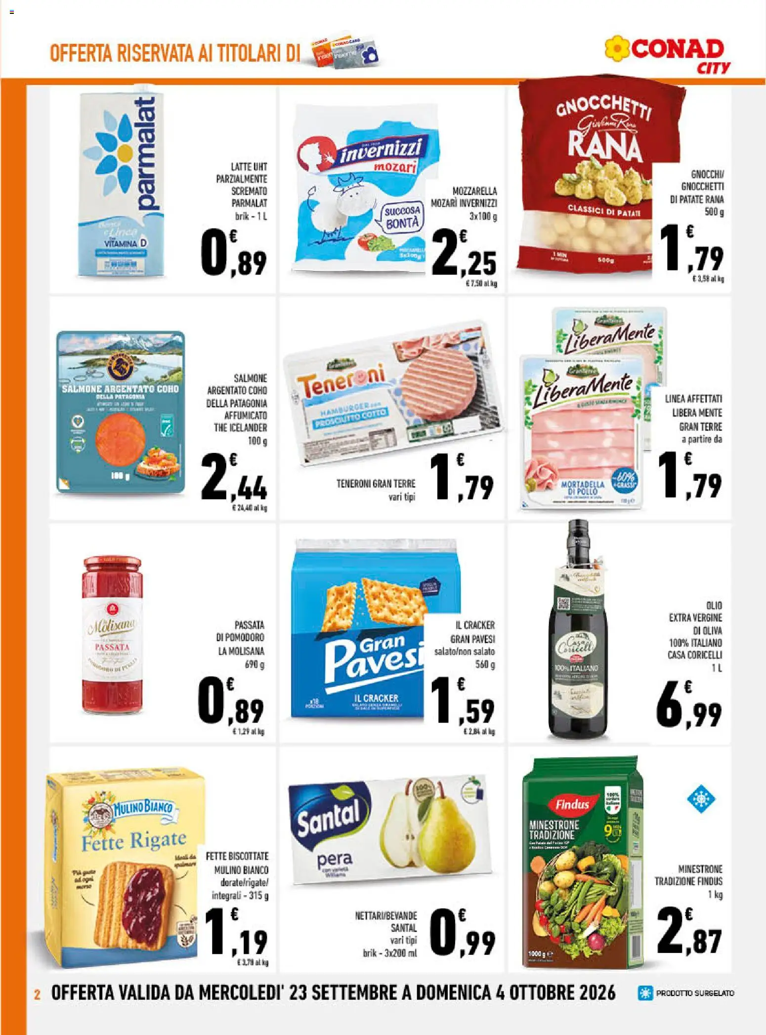 Volantino Conad del 23/09/2026 | Pagina: 2 | Prodotti: Olive, Prosciutto, Cracker, Hamburger