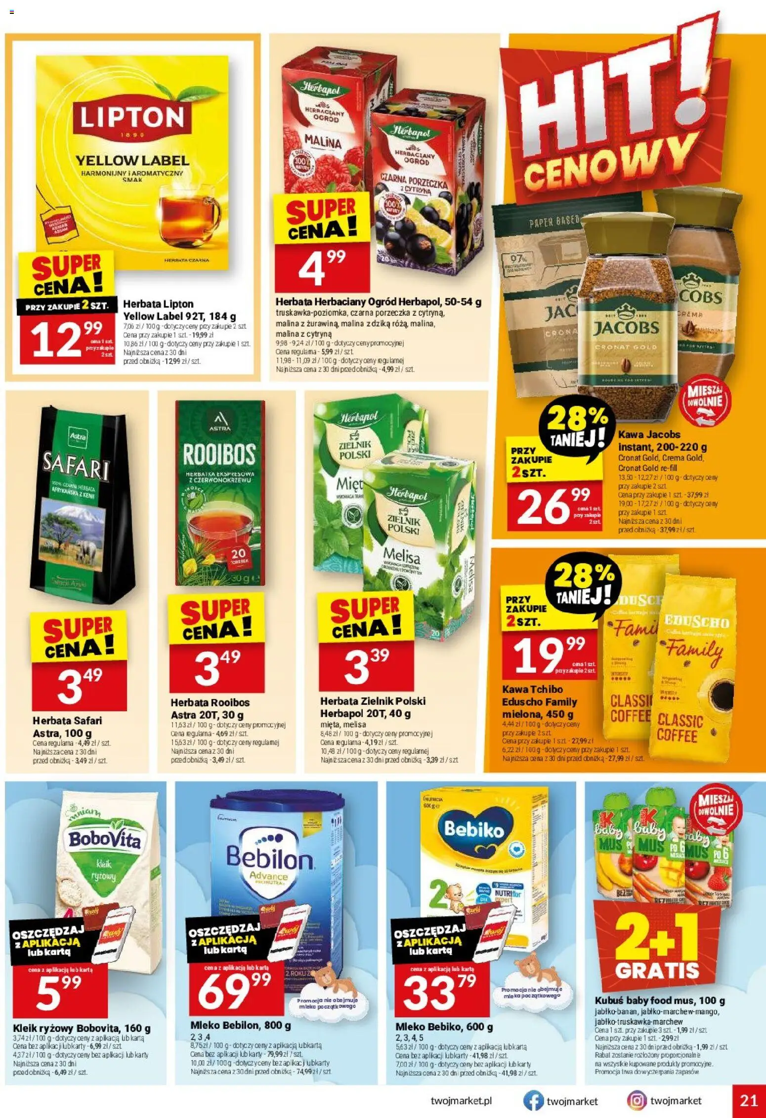 Twój Market gazetka od 10.06.2026 | Strona: 21 | Produkty: Karta, Kawa jacobs, Tchibo, Mleko