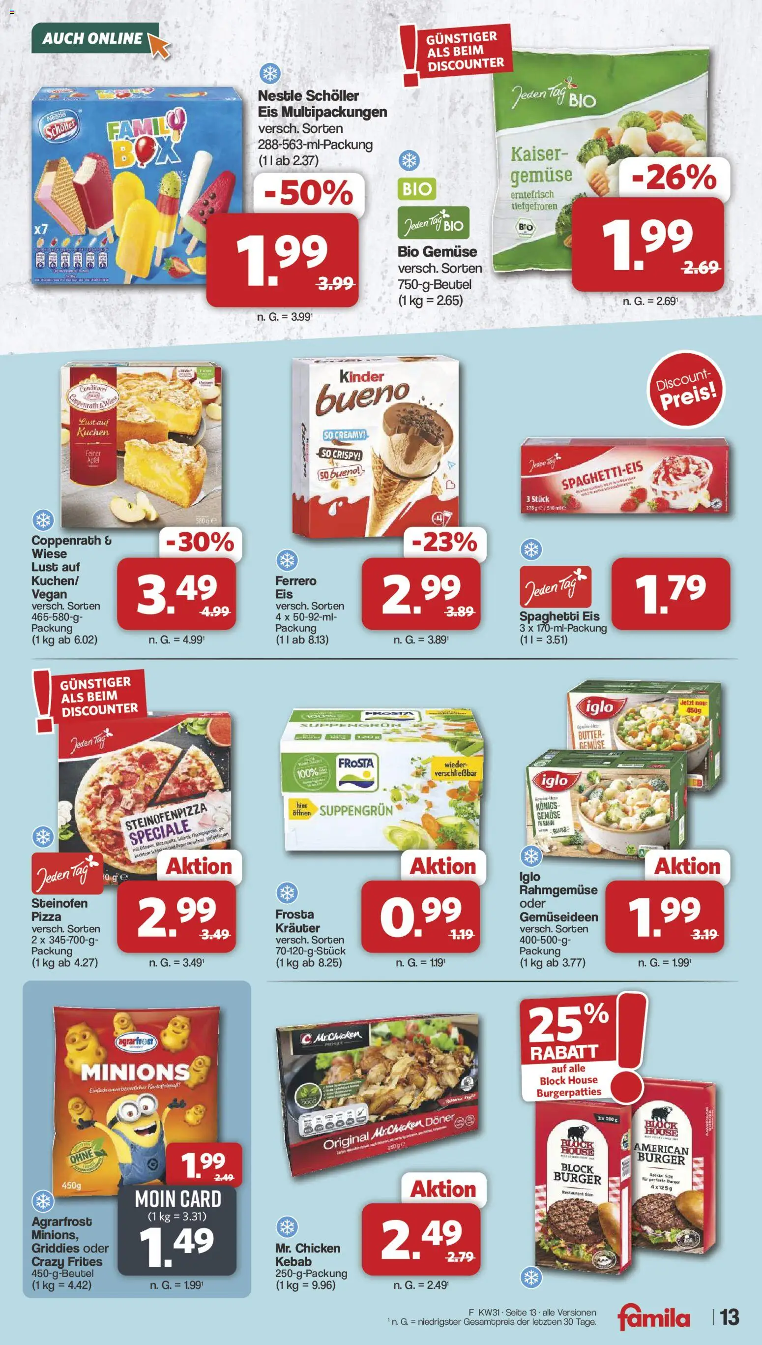 Famila Nordwest Prospekt – gültig ab 27.07.2026 | Seite: 13 | Produkte: Butter, Iglo, Pizza, Kuchen
