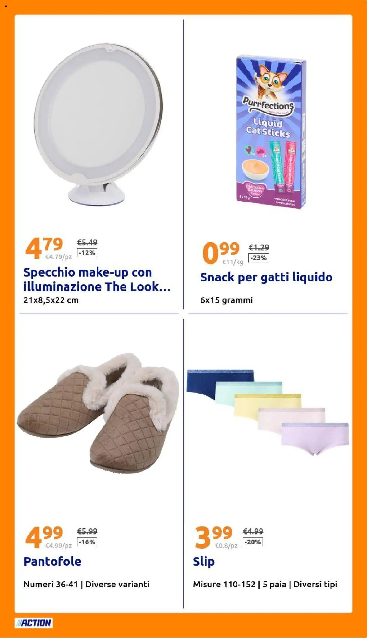 Volantino Action del 14/10/2026 | Pagina: 23 | Prodotti: Slip, Pantofole, The, Illuminazione