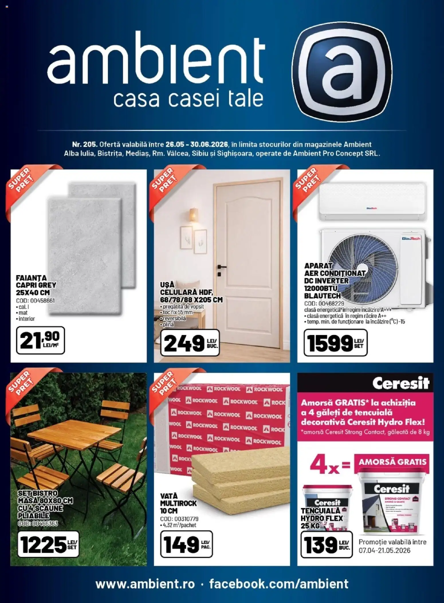 Noul catalog Ambient – valabil de la 26.05.2026 | Pagină: 1 | Produse: Aer Condiționat, Faianță, Masă, Amorsă
