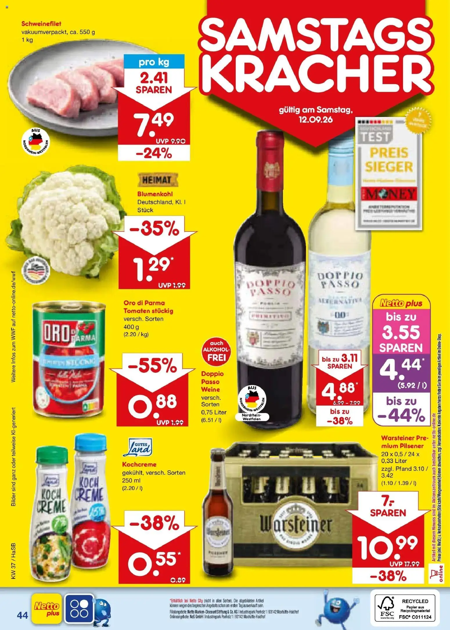 Netto Marken-Discount Prospekt Unna – gültig ab 07.09.2026 | Seite: 62 | Produkte: Oro di parma, Alkohol, Warsteiner, Blumenkohl