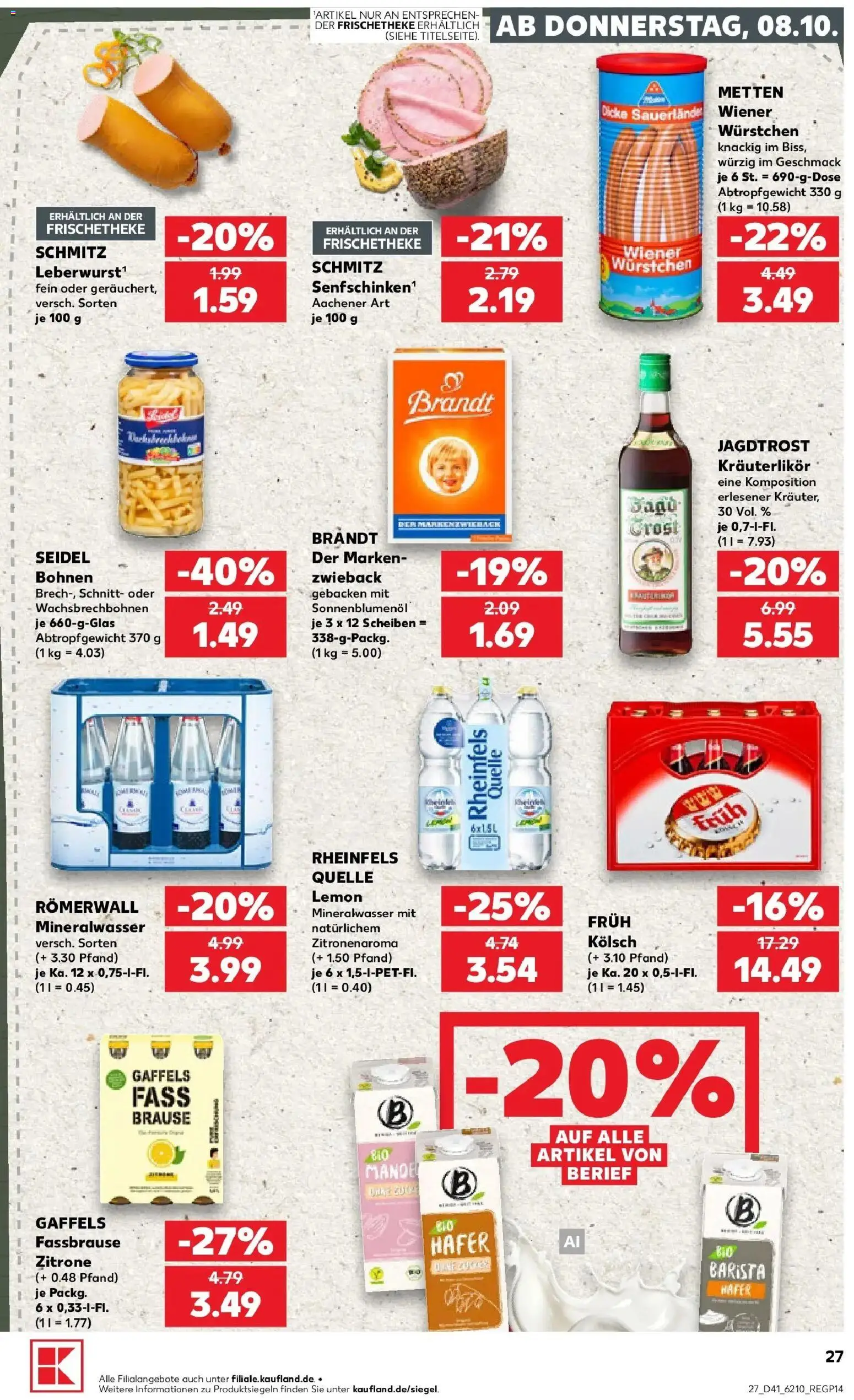 Prospekt Kaufland ab 08.10.2026 » Angebote Online zum Blättern | Seite: 27 | Produkte: Sonnenblumenol, Mineralwasser, Fassbrause, Rheinfels quelle
