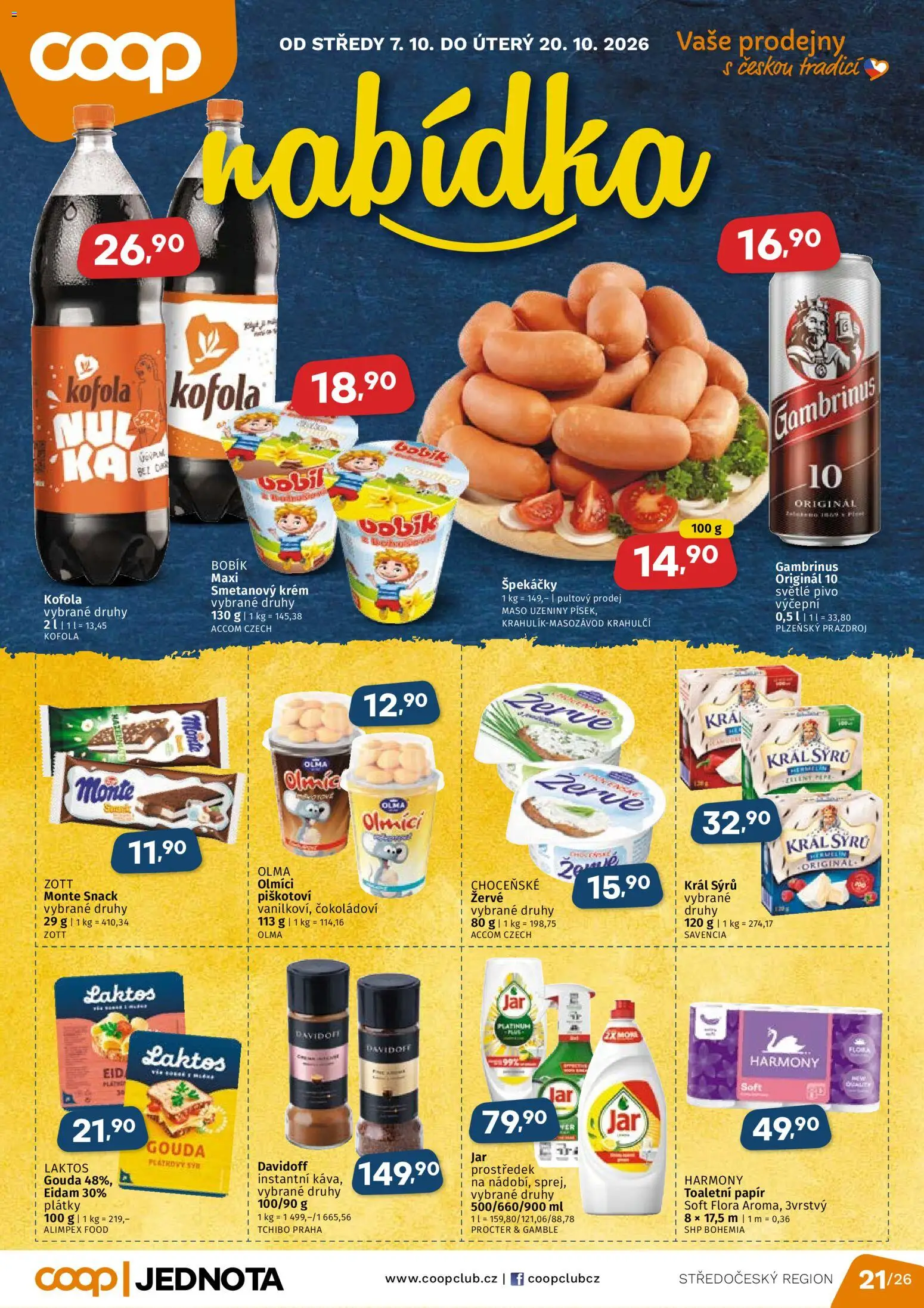 Coop leták - Středočeský region od 07.10.2026 | Strana: 1 | Produkty: Toaletní papír, Uzeniny, Smetanový krém, Flora