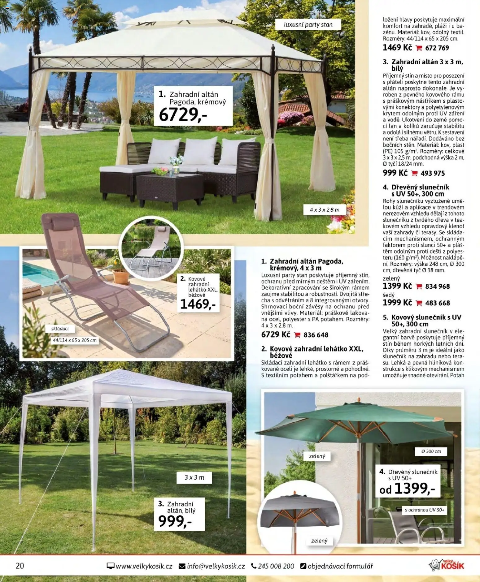 Velký Košík katalog červen 2026 od 01.06.2026 | Strana: 20 | Produkty: Lehátko, Slunečník, Závěsy, Párty stan