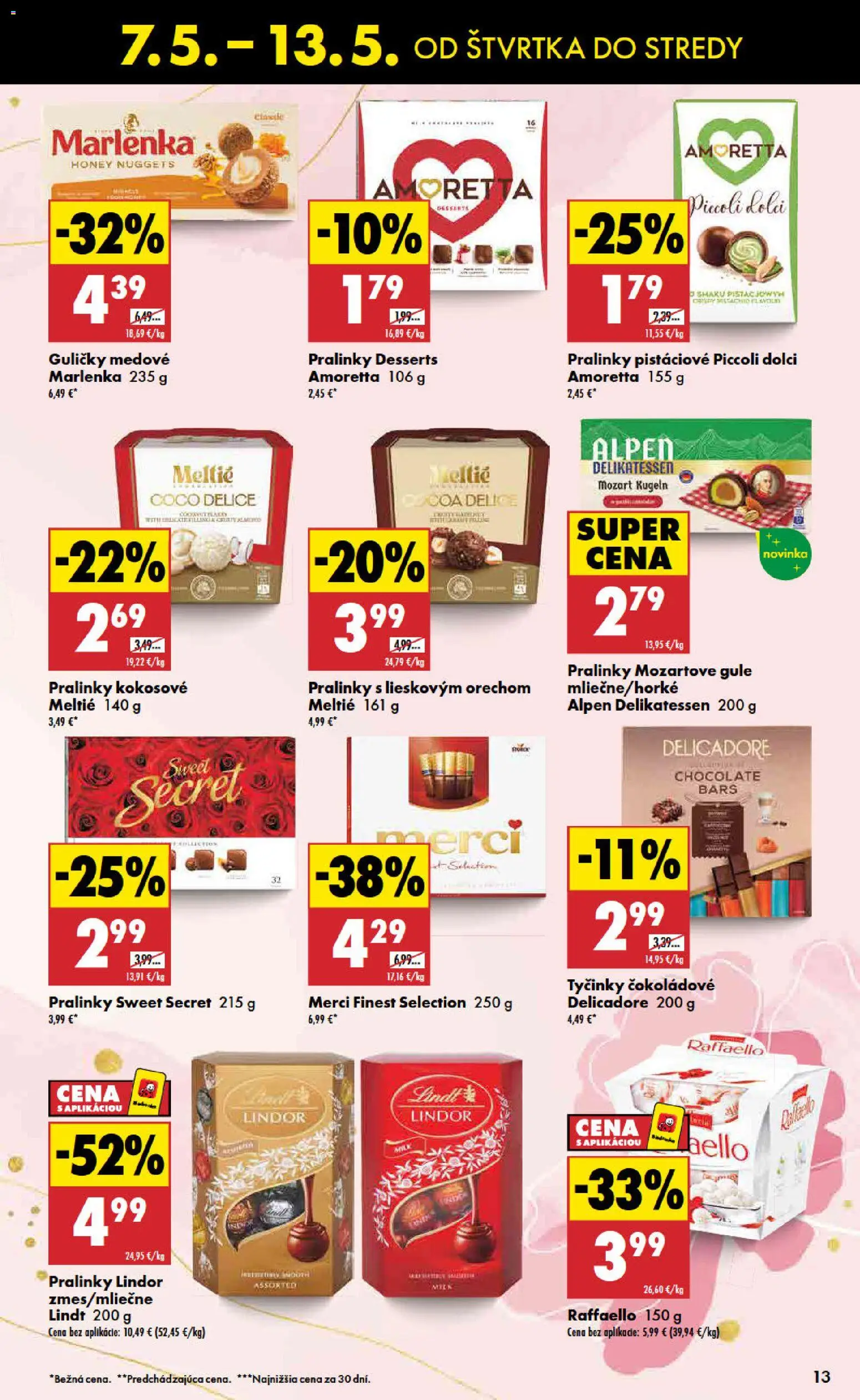 Nové Biedronka akcie – leták je platný od 07.05.2026 | Strana: 13 | Produkty: Lindor, Lindt, Merci, Marlenka