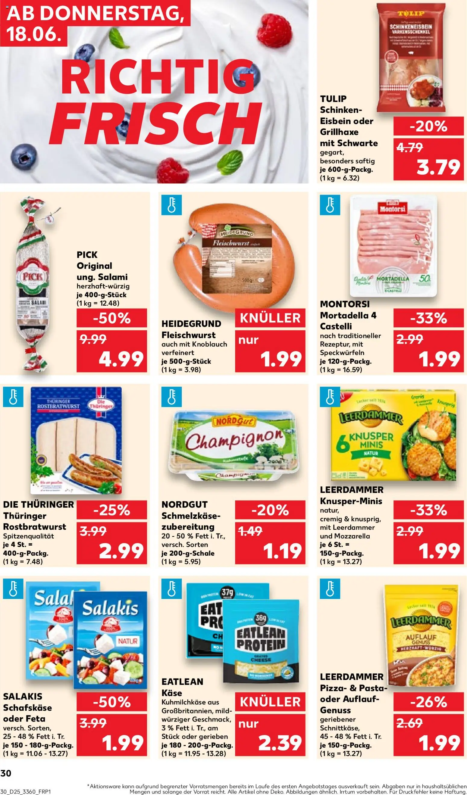 Kaufland Prospekt Frankfurt (Oder) – gültig ab 18.06.2026 | Seite: 30 | Produkte: Feta, Mozzarella, Salami, Schinken