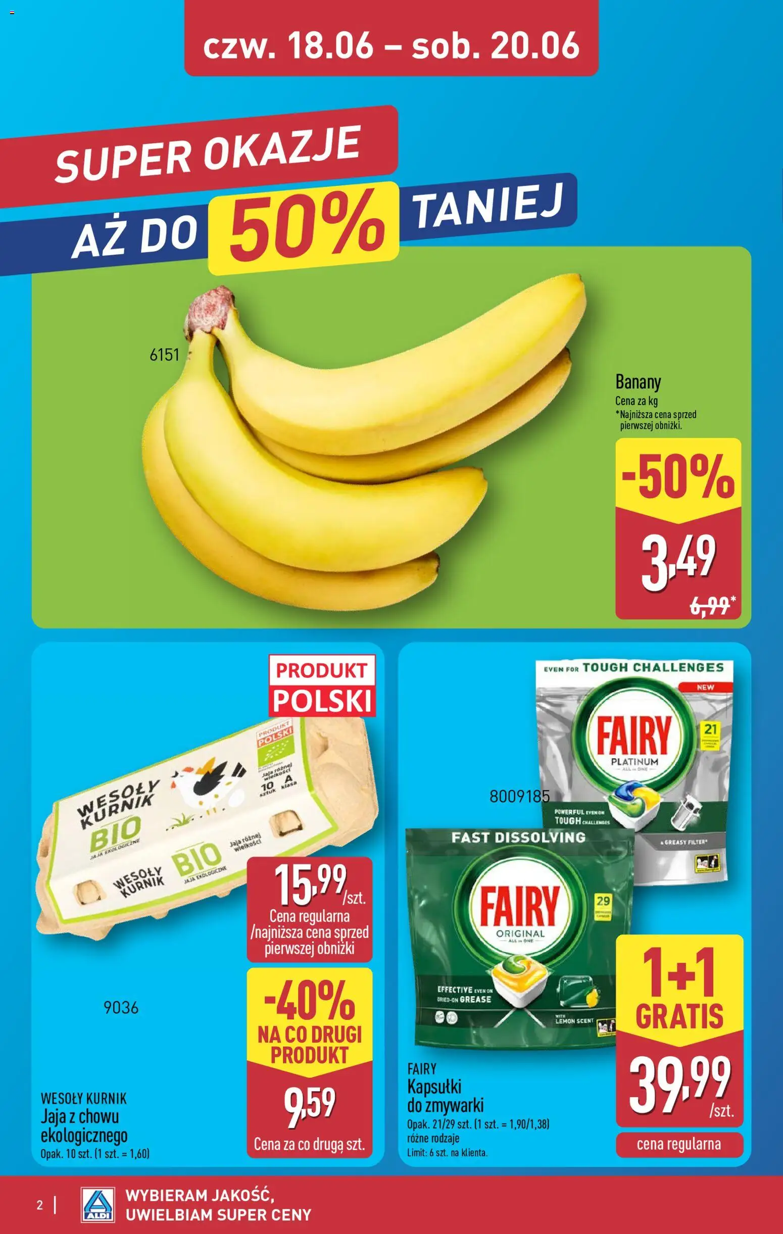 Aldi Polsko leták - Artykuły przemysłowe i tekstylia od 18.06.2026 | Strana: 2 | Produkty: Banány