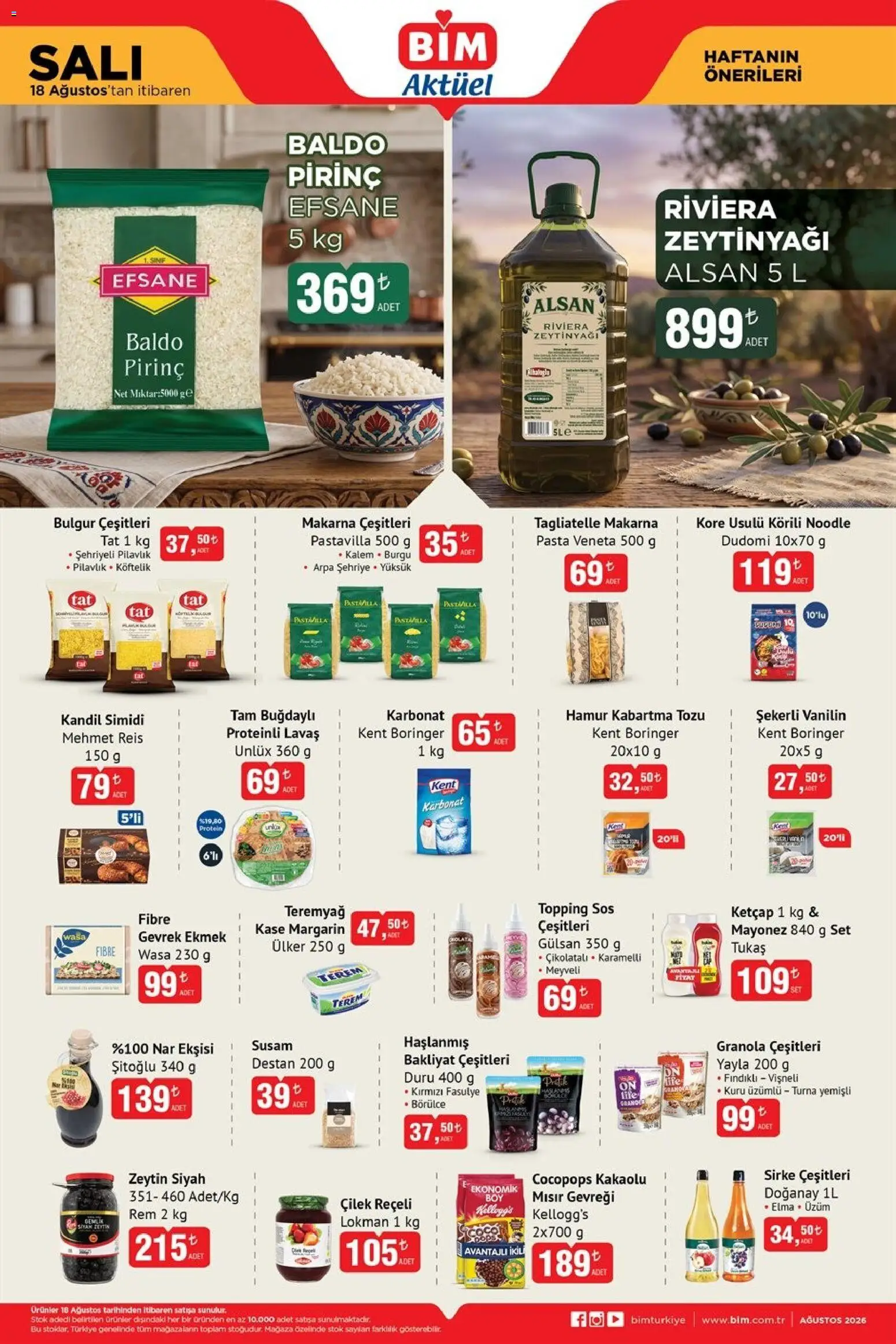 BİM - Katalog Salı - 18 Ağustos 2026 tarihinden itibaren geçerlidir | Sayfa: 2 | Ürünler: Makarna, Ketçap, Mayonez, Zeytin