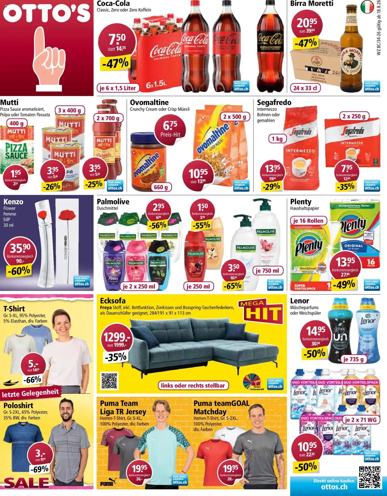 Otto's aktionen – gültig ab 18.08.2026 | Seite: 1 | Produkte: Poloshirt, Coca Cola, Pizza, Ecksofa