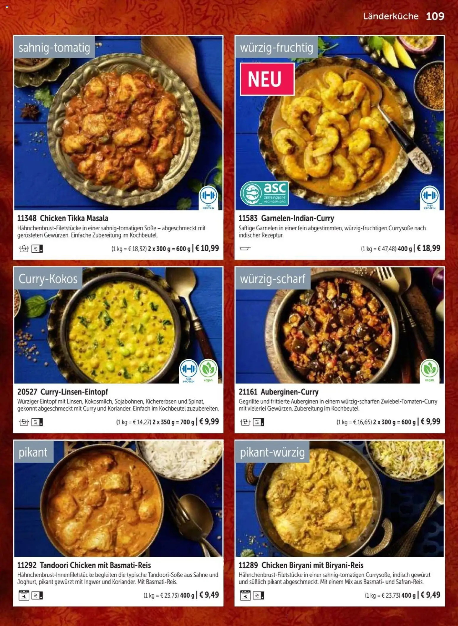 Bofrost Katalog – gültig ab 07.09.2026 | Seite: 109 | Produkte: Basmatireis, Garnelen, Soße, Sahne