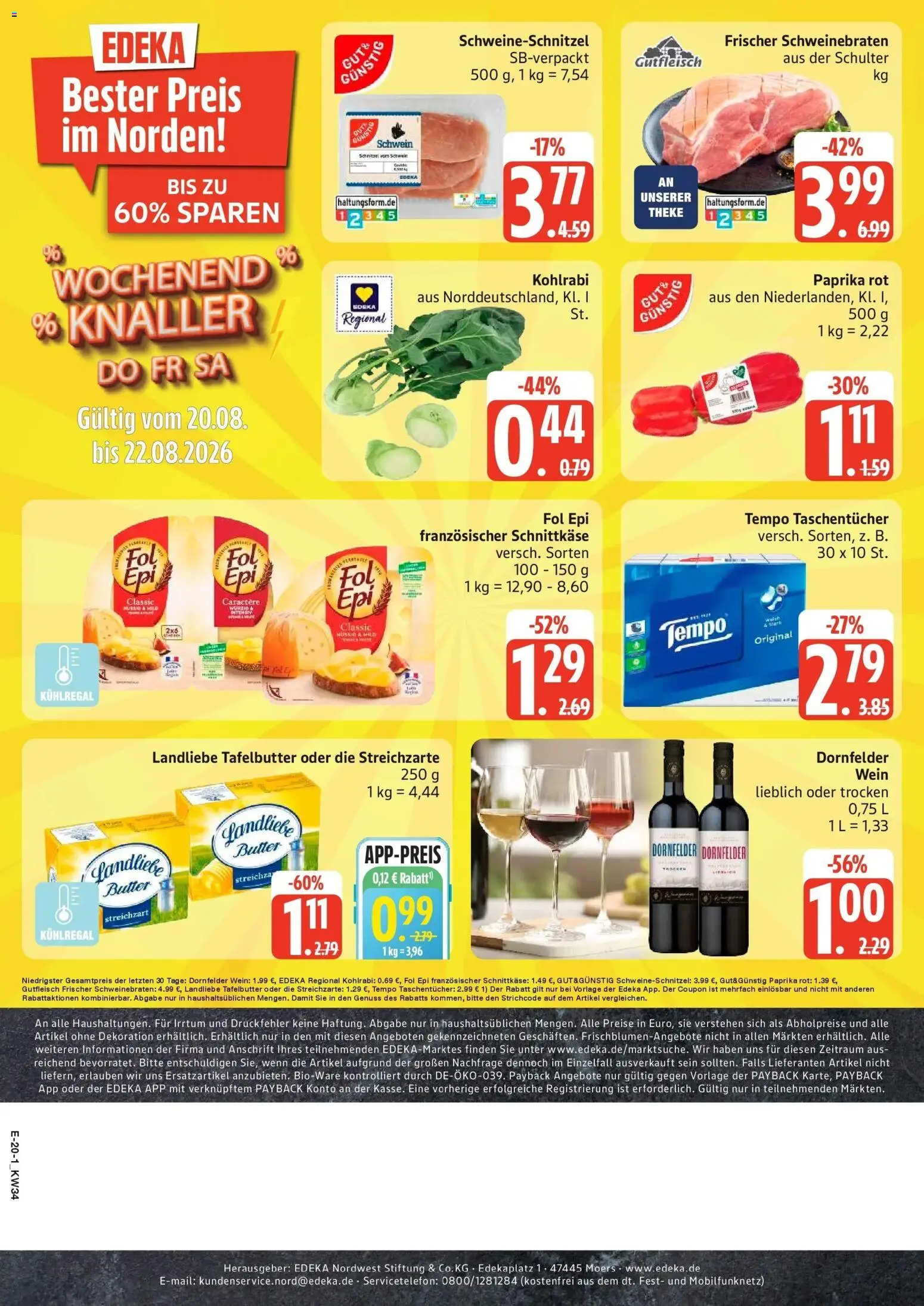 Edeka Prospekt Bad Schwartau (ab 17.08.2026) » Angebote Online | Seite: 26 | Produkte: Taschentücher, Kohlrabi, Paprika, Wein