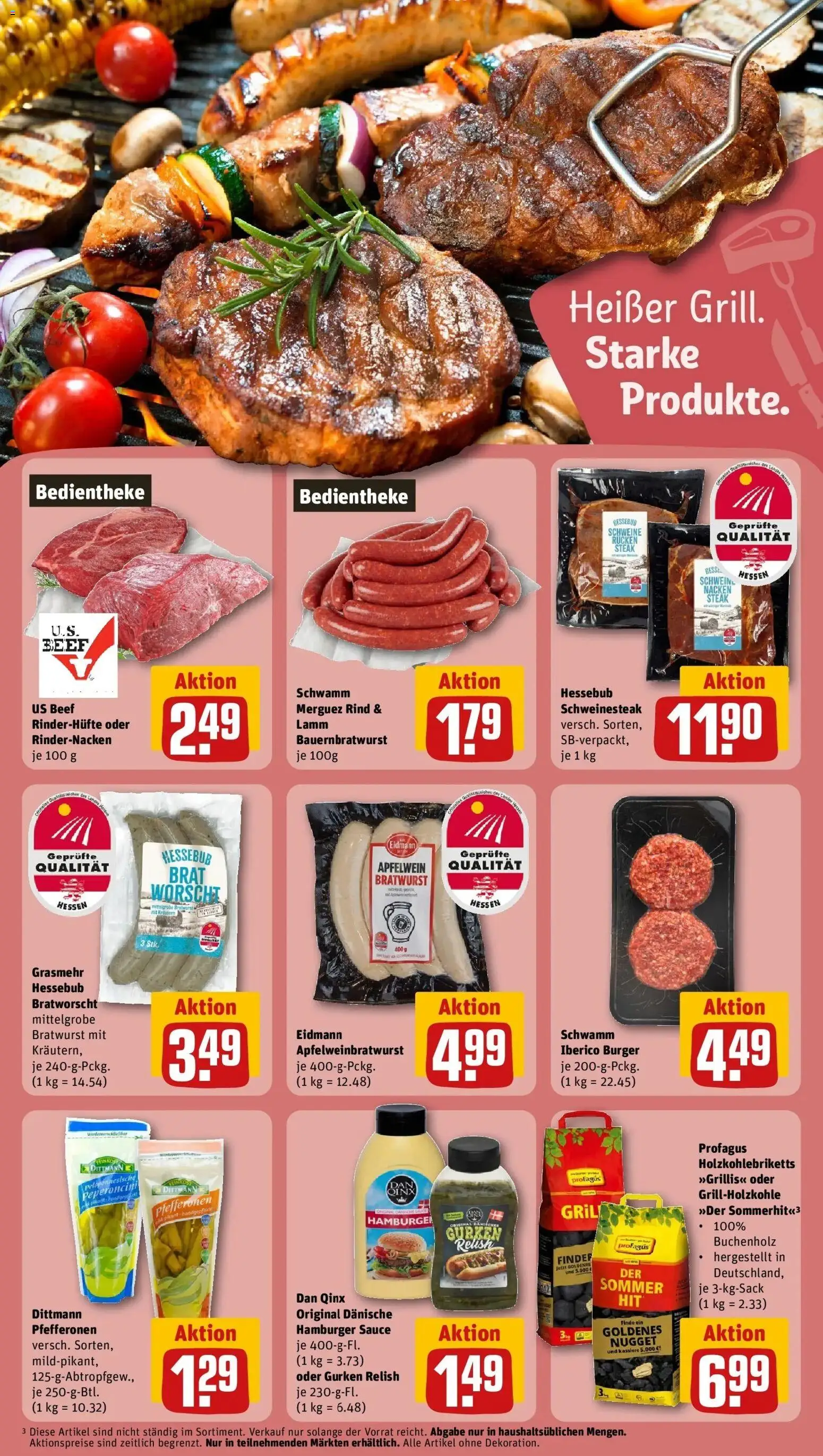 Rewe Prospekt Mainz / Gonsenheim – gültig ab 01.06.2026 | Seite: 19 | Produkte: Bratwurst, Burger, Steak, Gurken