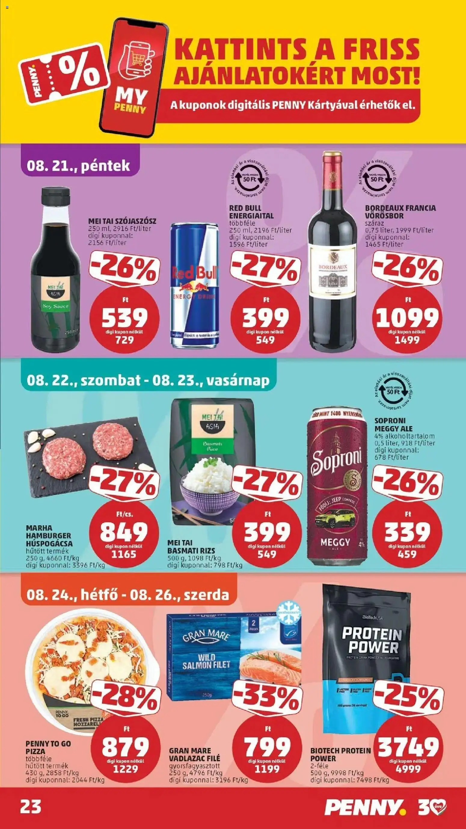 PENNY aktuális akciós újság: 2026.08.21.-tól lapozható | Oldal: 23 | Termékek: Energiaital, Basmati rizs, Rizs, Vörösbor