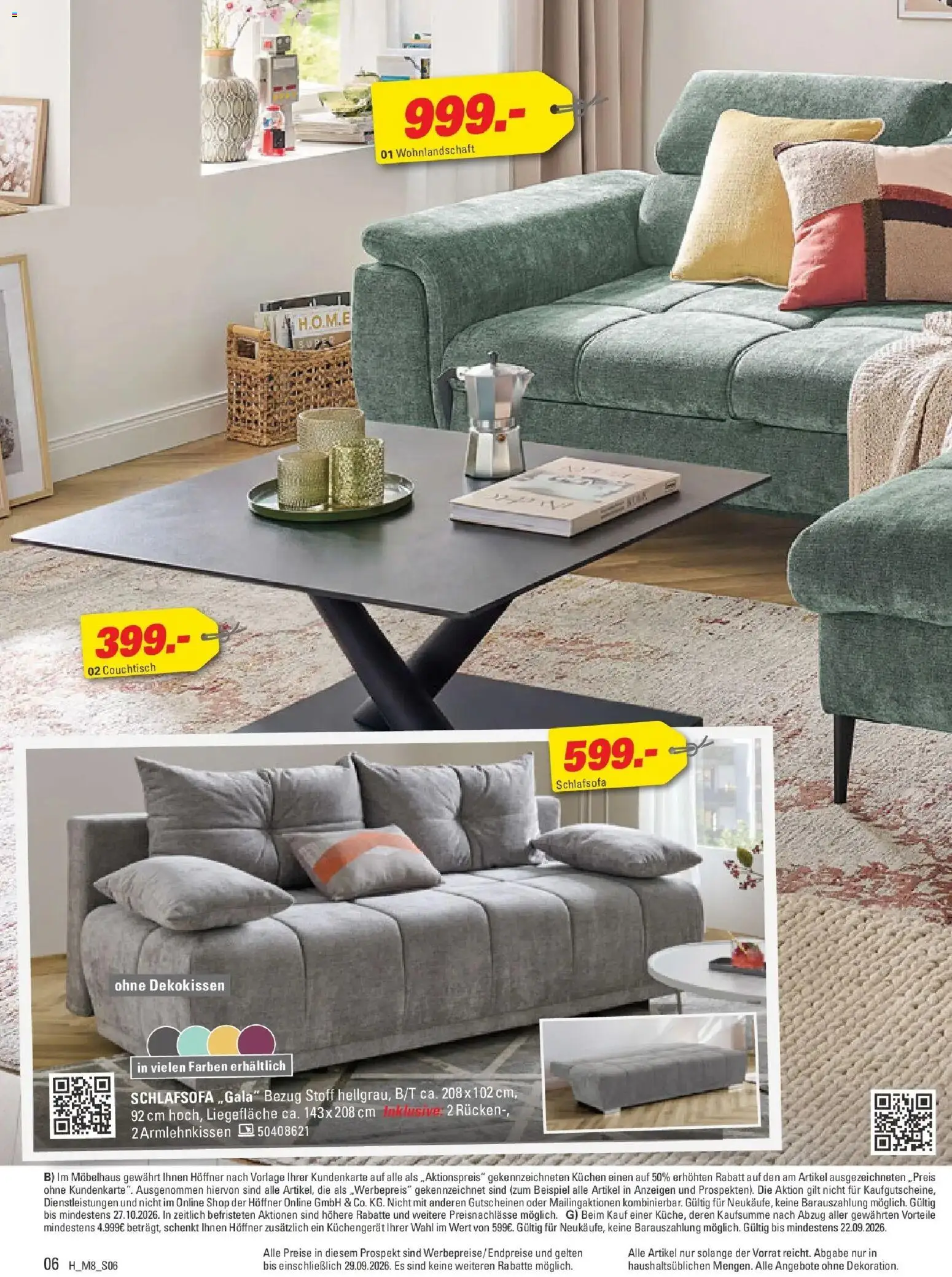 Höffner Prospekt Münster (ab 09.09.2026) zum Blättern | Seite: 6 | Produkte: Wohnlandschaft, Schlafsofa, Couchtisch, Kuchen