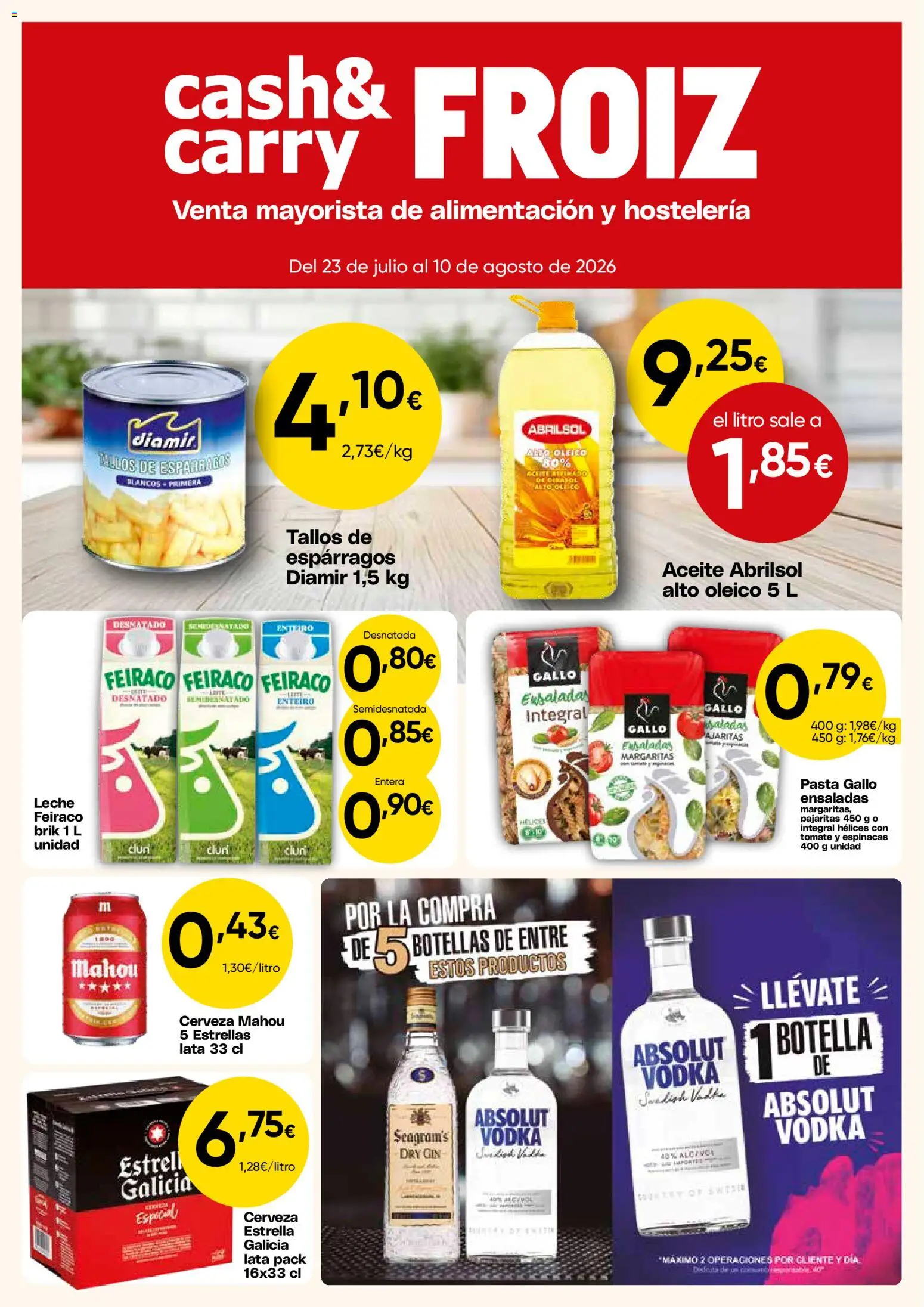 Froiz - Folleto Cash │ válido desde el 23/07/2026 | Página: 1 | Productos: Aceite, Νερό καρύδας, Pasta, Vodka