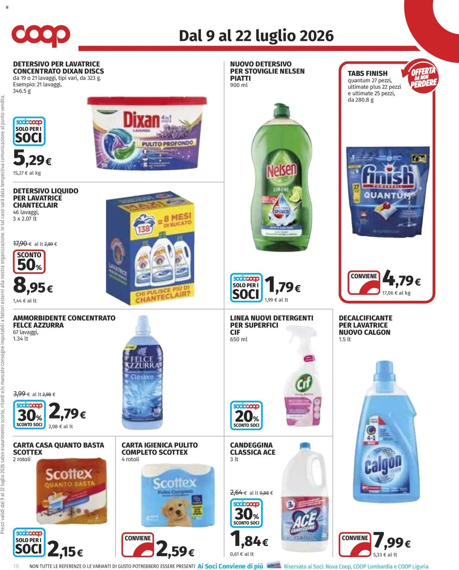 Volantino COOP del 09/07/2026 | Pagina: 16 | Prodotti: Carta igienica, Ammorbidente, Lavatrice, Data