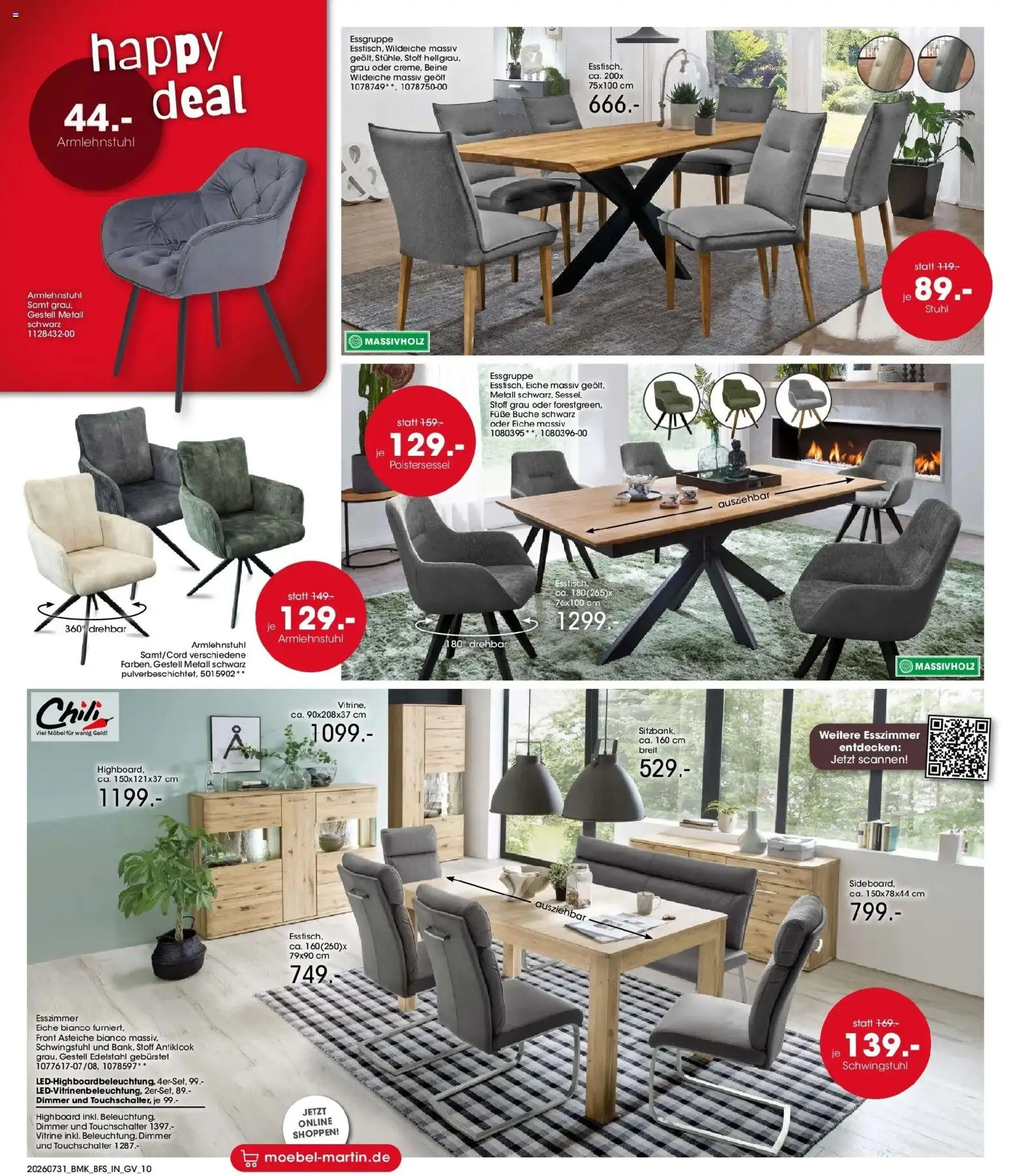 Möbel Martin Happy Days – gültig ab 31.07.2026 | Seite: 10 | Produkte: HIghboard, Esstisch, Essgruppe, Stuhl