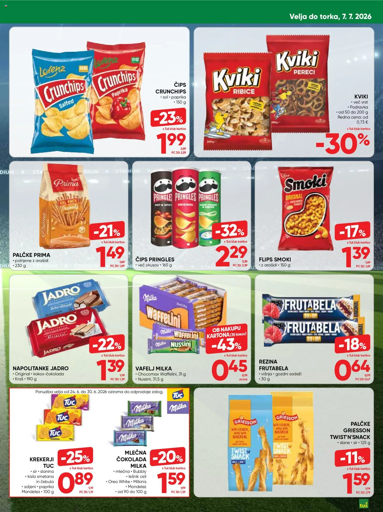 Novi Tuš katalog ponudbe – veljaven od 24.06.2026 | Stran: 17 | Izdelki: Napolitanke, Kos, Flips, Cips