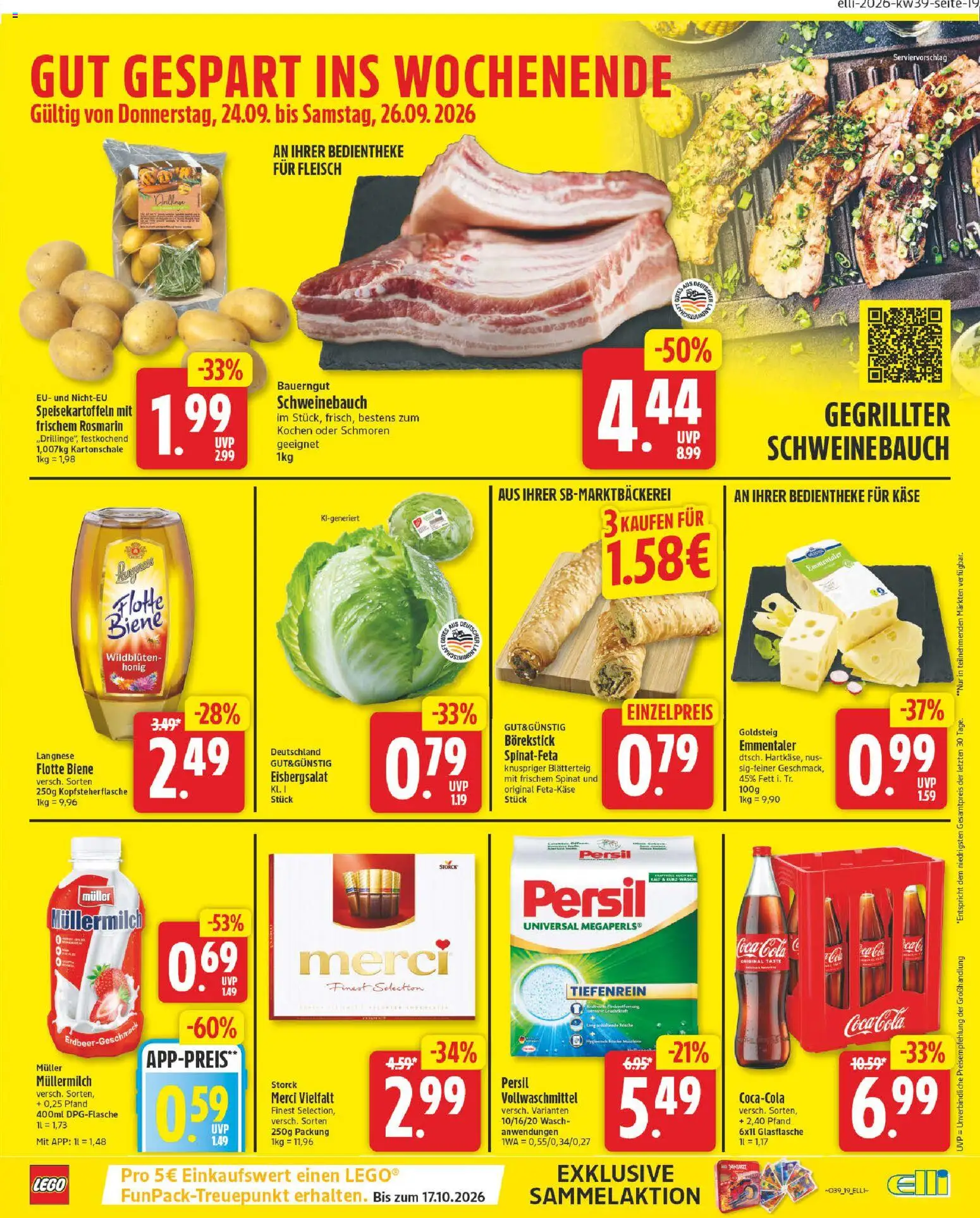 Elli Markt Prospekt Gütersloh – gültig ab 21.09.2026 | Seite: 23 | Produkte: Cola, Schweinebauch, Müllermilch, Fleisch