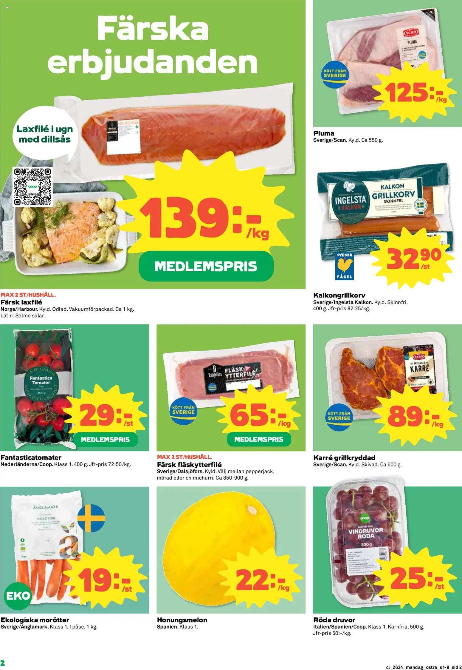 Coop Daglivs reklamblad aktuell från 17/08/2026 | Sida: 2 | Produkter: Vindruvor, Kalkon, Tomater, Laxfilé