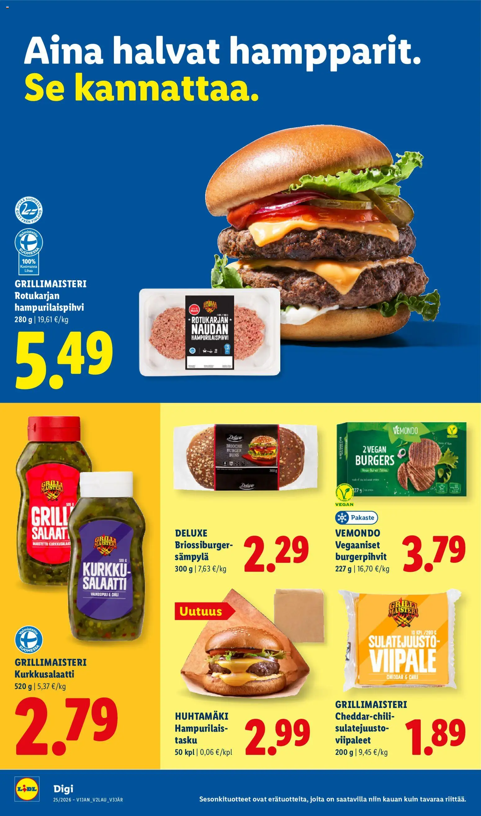 Lidl tarjoukset - Rovaniemi – voimassa 17.06.2026 alkaen | Sivu: 14 | Tuotteet: Cheddar, Chili, Hampurilaispihvi, Salaatti