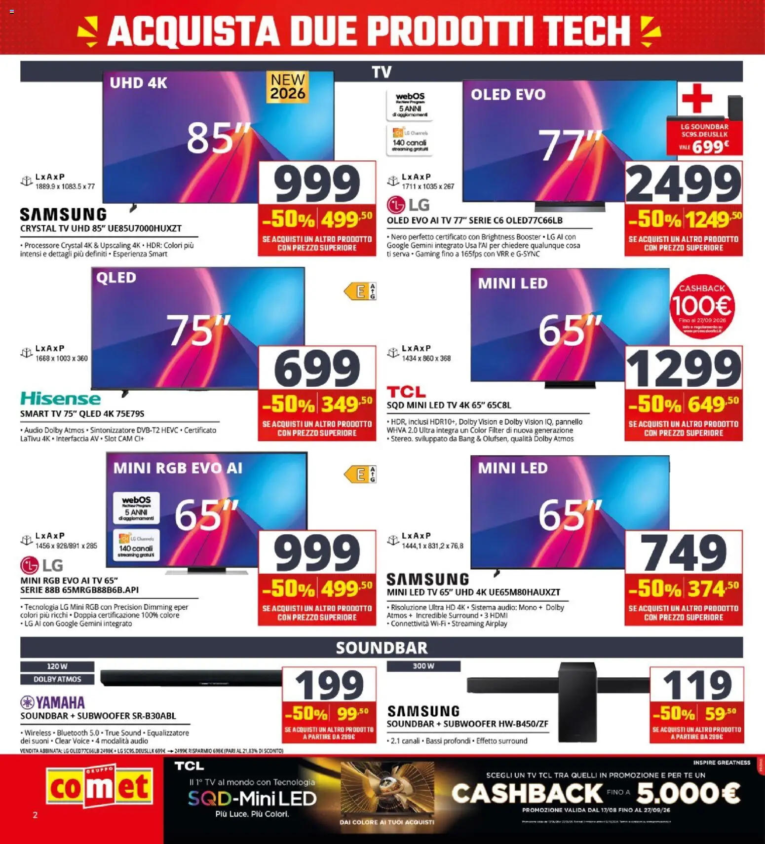 Volantino Comet del 24/09/2026 | Pagina: 2 | Prodotti: smart TV, Soundbar, Audio, Samsung