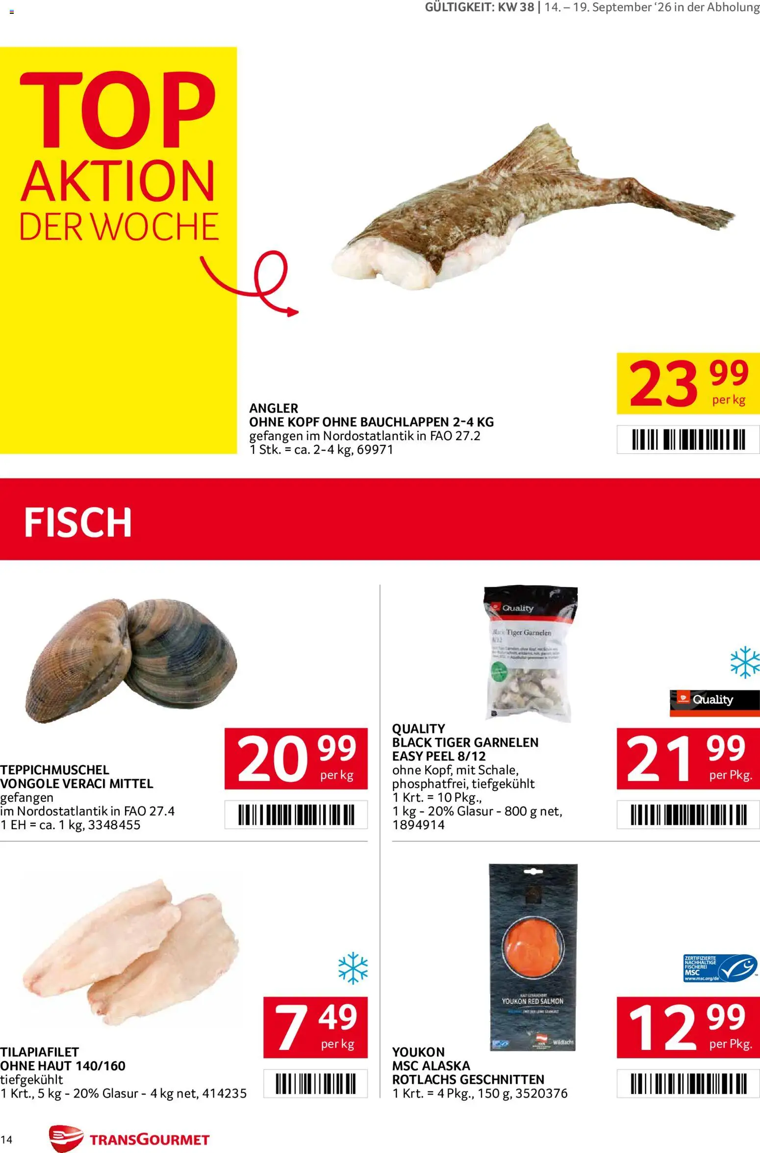 Transgourmet Flugblatt gültig ab 14.09.2026 | Seite: 14 | Produkte: Fisch