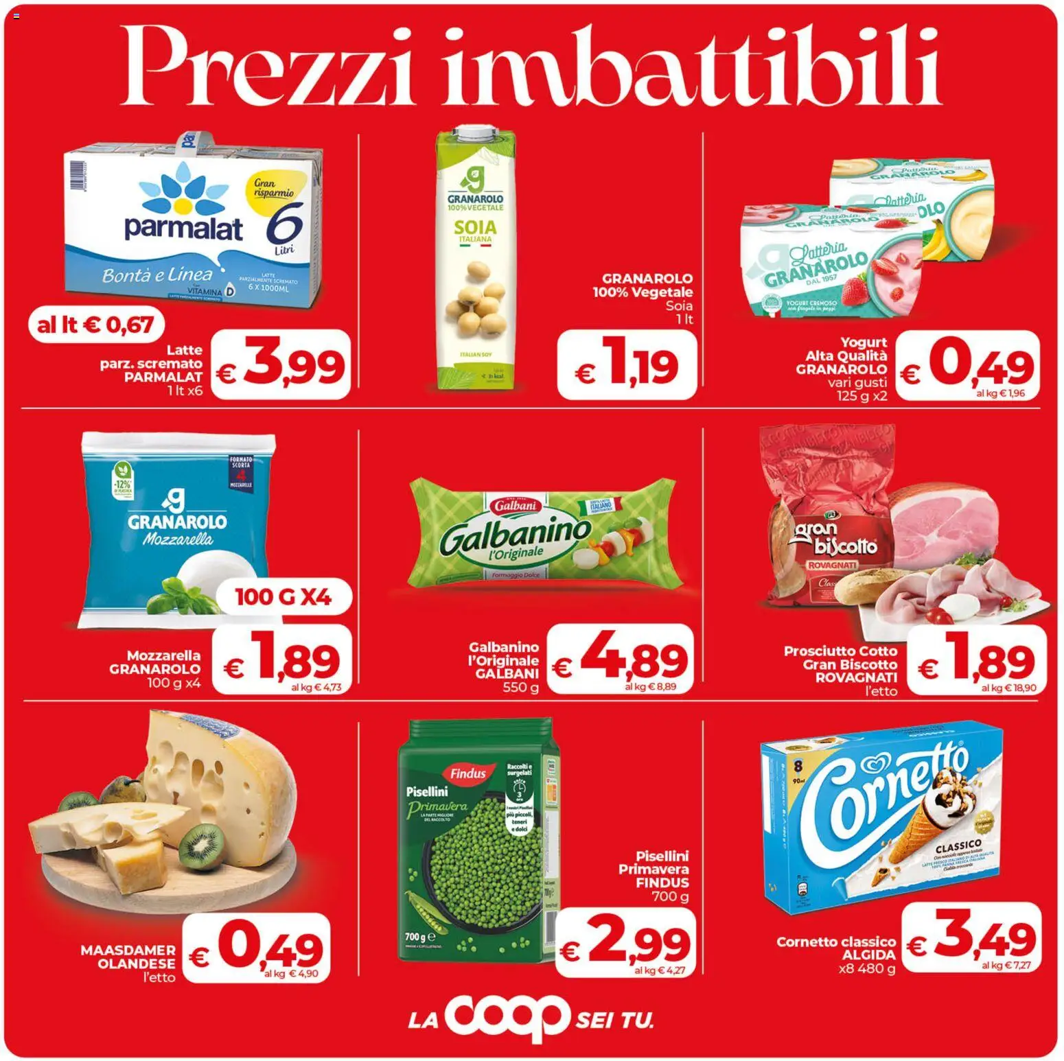 Volantino COOP del 04.06.2026 | Pagina: 4 | Prodotti: Mozzarella, Formaggio, Prosciutto, Latte parzialmente scremato