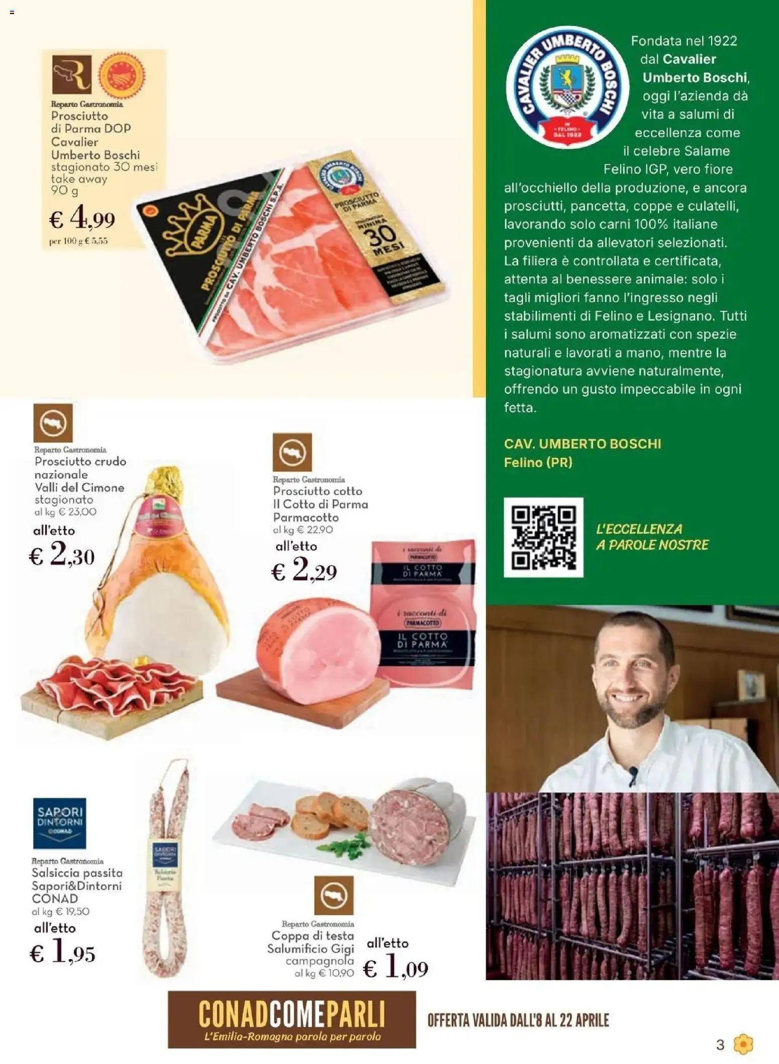 Volantino Spazio Conad del 08.04.2026 | Pagina: 3 | Prodotti: Prosciutto di Parma, Prosciutto Cotto, Prosciutto, Salsiccia