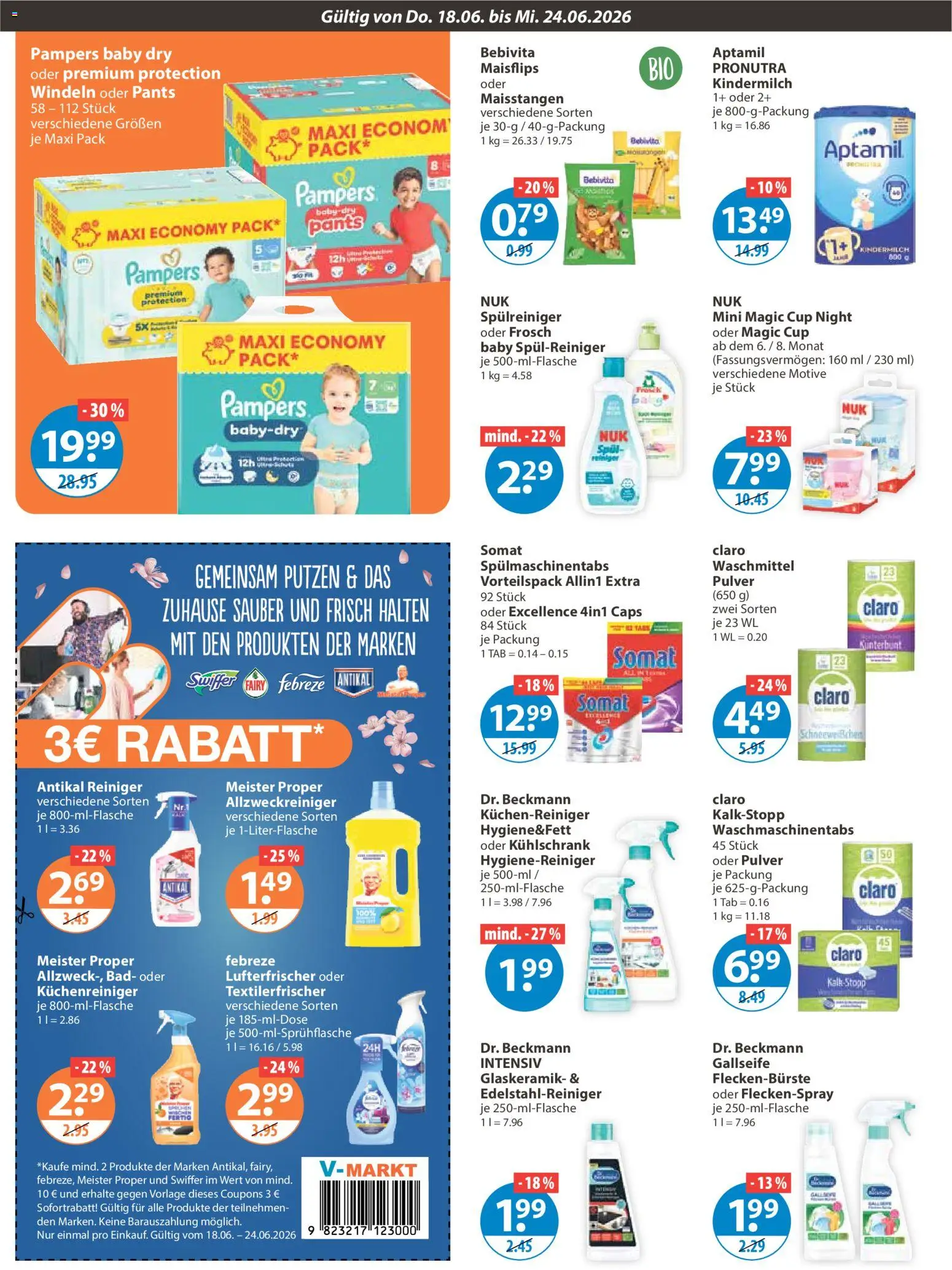 V-Markt Schwaben / Oberbayern – gültig ab 18.06.2026 | Seite: 10 | Produkte: Bad, Kühlschrank, Waschmittel, Spülmaschinentabs